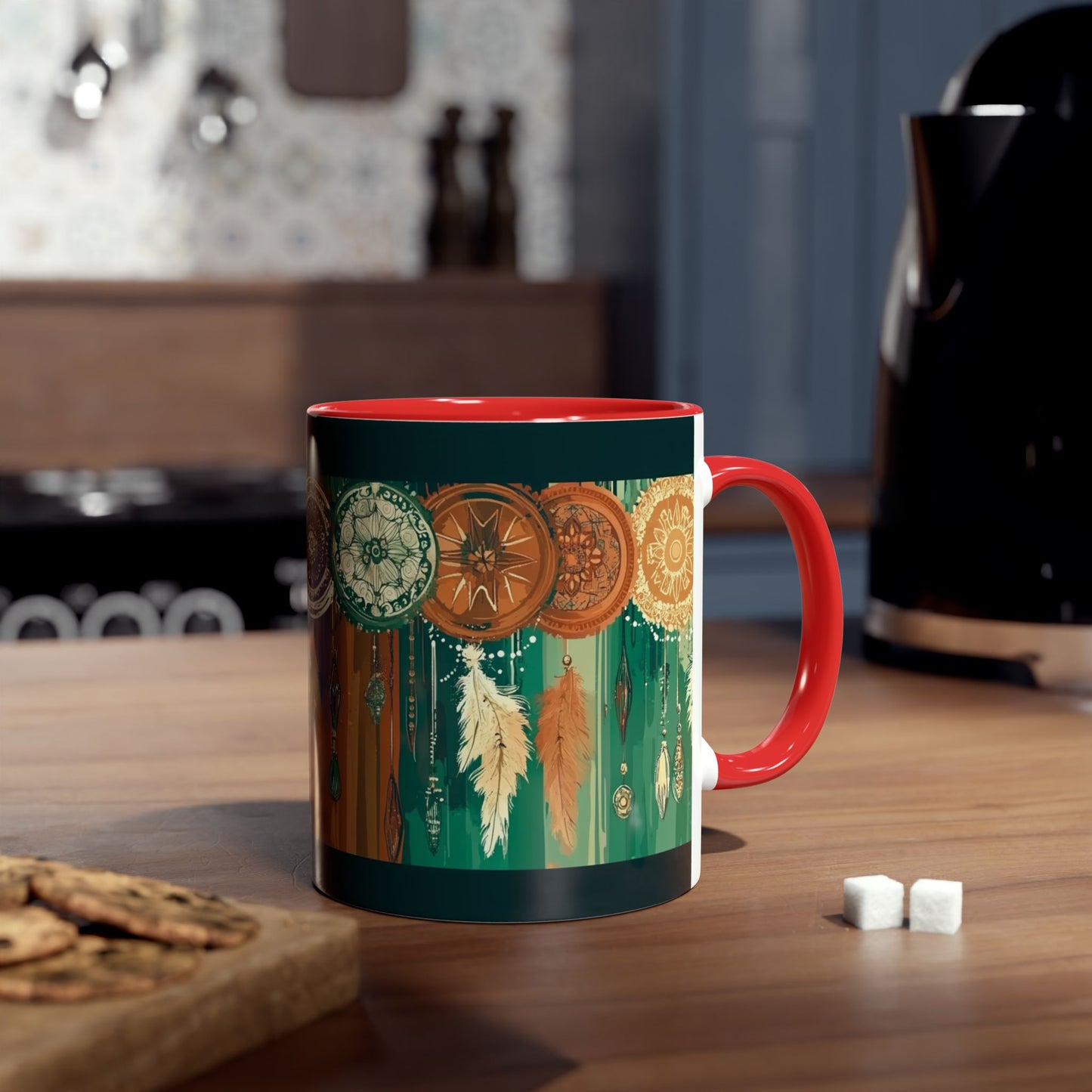 Dreamcatcher Two-Tone Coffee Mug, Boho Mug, Gift for Her, Home Decor, Coffee Lover's Mug, Unique Kitchenware