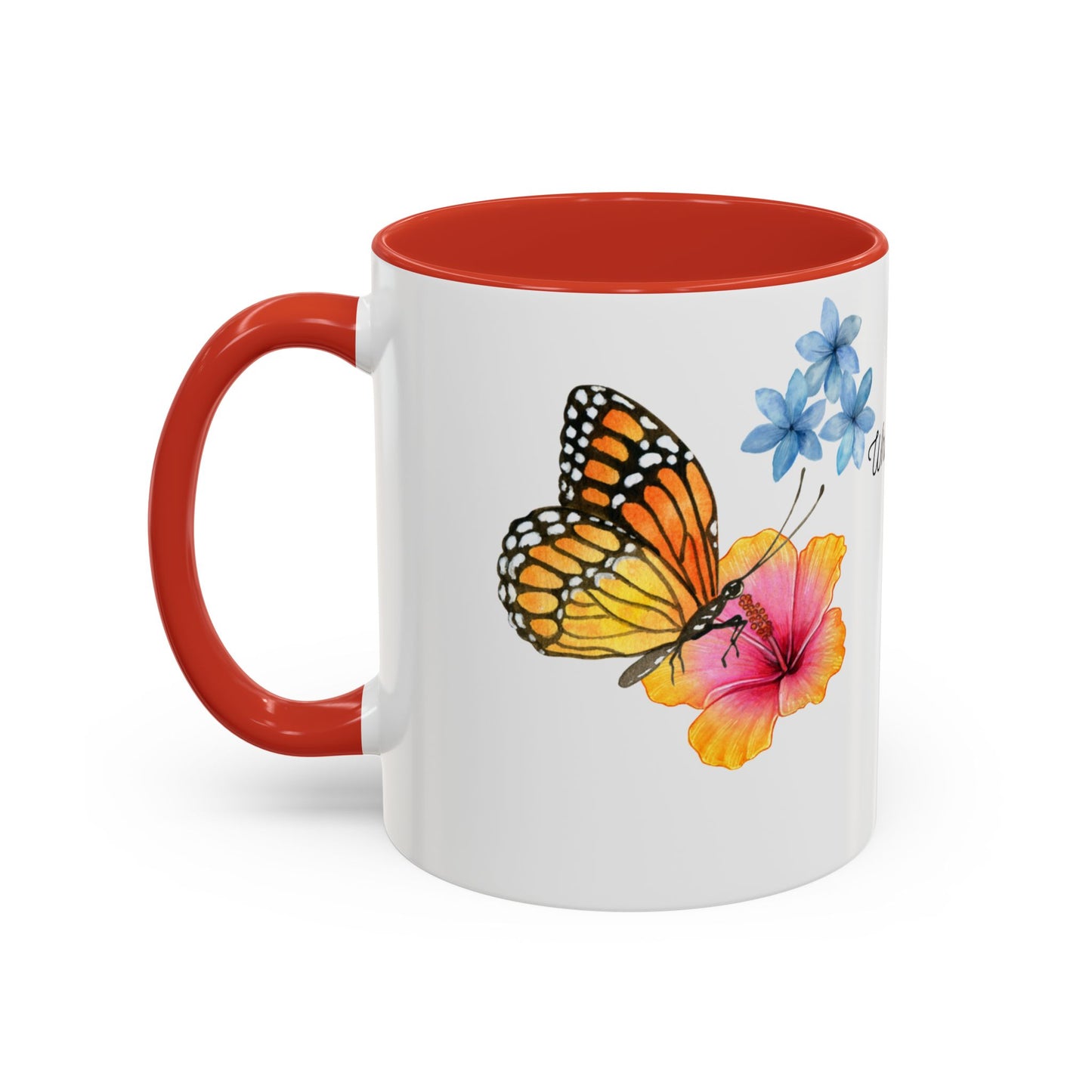 Inspirational Accent Mug - Butterfly Design, with Motivational words.