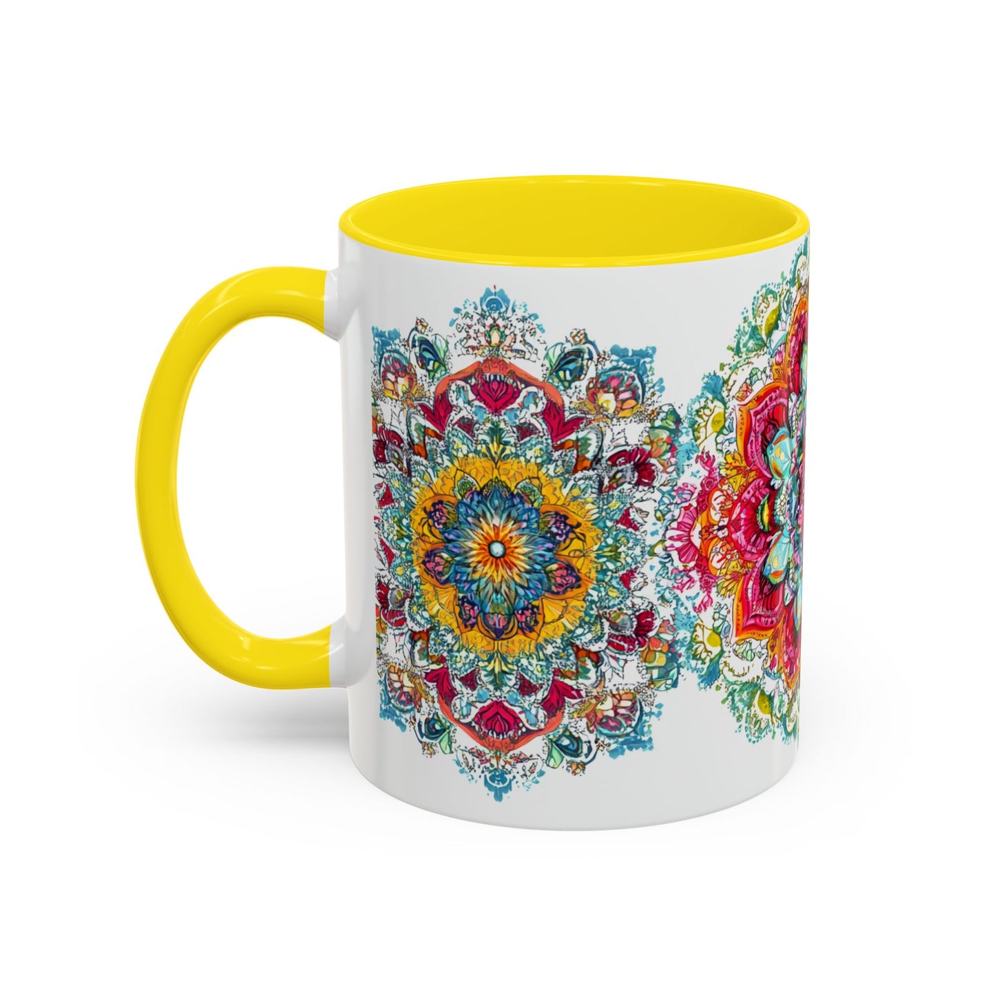 Boho Floral Accent Coffee Mug Colorful Mandala Design.