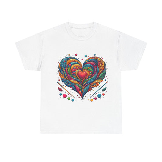 Colorful Heart Art Unisex Heavy Cotton Tee - Vibrant and Unique Design