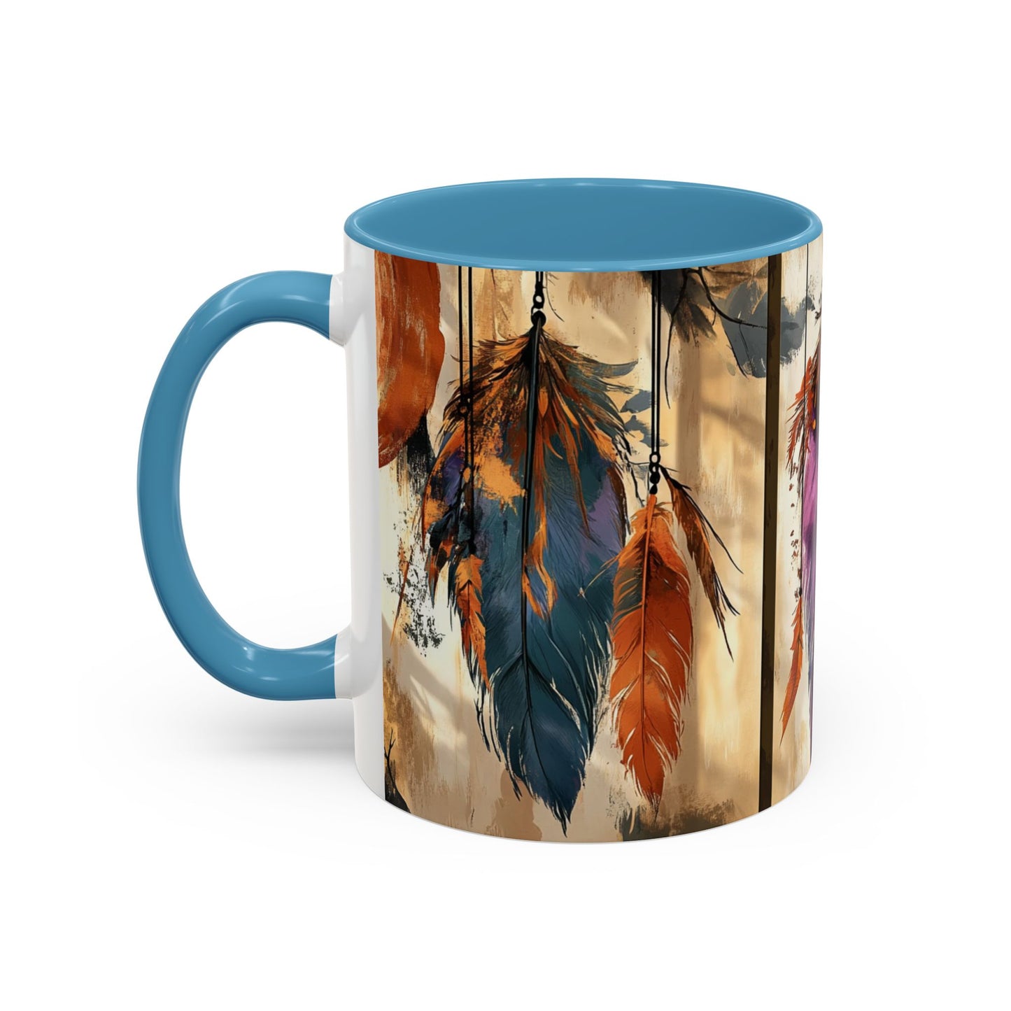 Bohemian Feather Coffee Mug, Dreamy Mug for Coffee Lovers, Unique Gift for Creatives, Boho Kitchen Decor, Holiday Gift