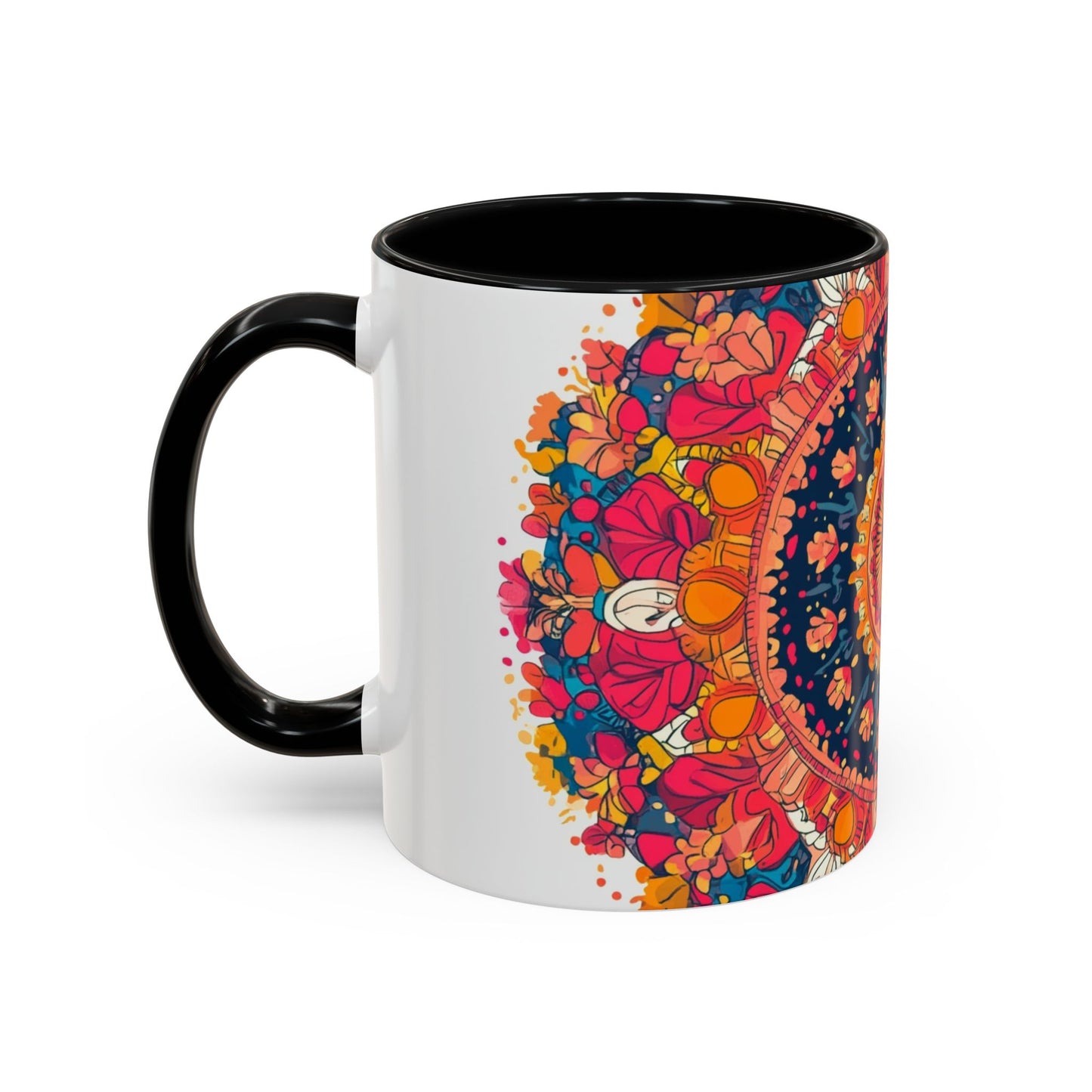 Vibrant Mandala Coffee Mug, Colorful Floral Drinkware.