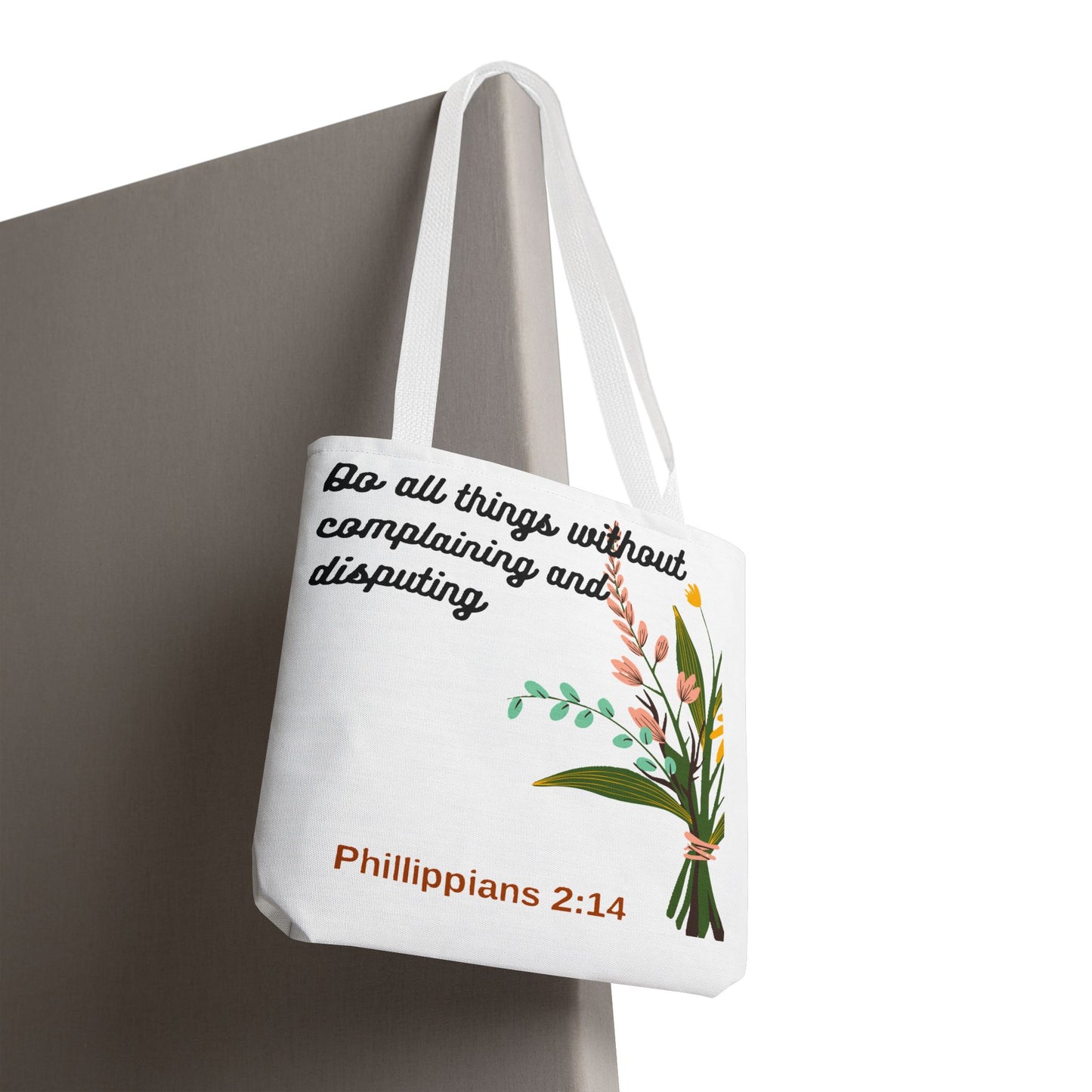 Inspirational Floral Tote Bag, Bible Verse Tote, Philippians 2:14 Bag.