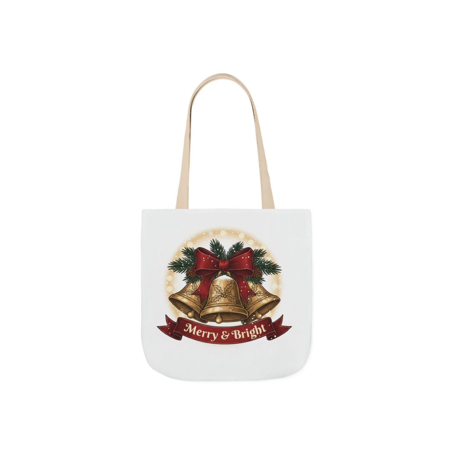 Christmas Bells Canvas Tote "Merry & Bright" Holiday Shopping Bag