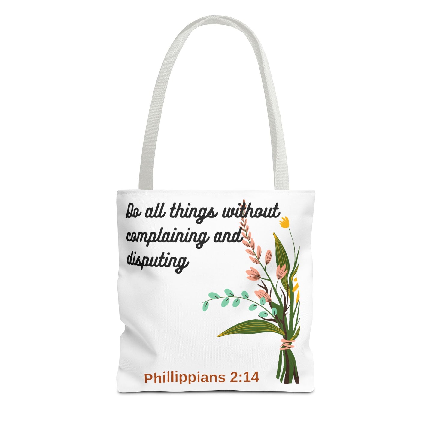 Inspirational Floral Tote Bag, Bible Verse Tote, Philippians 2:14 Bag.