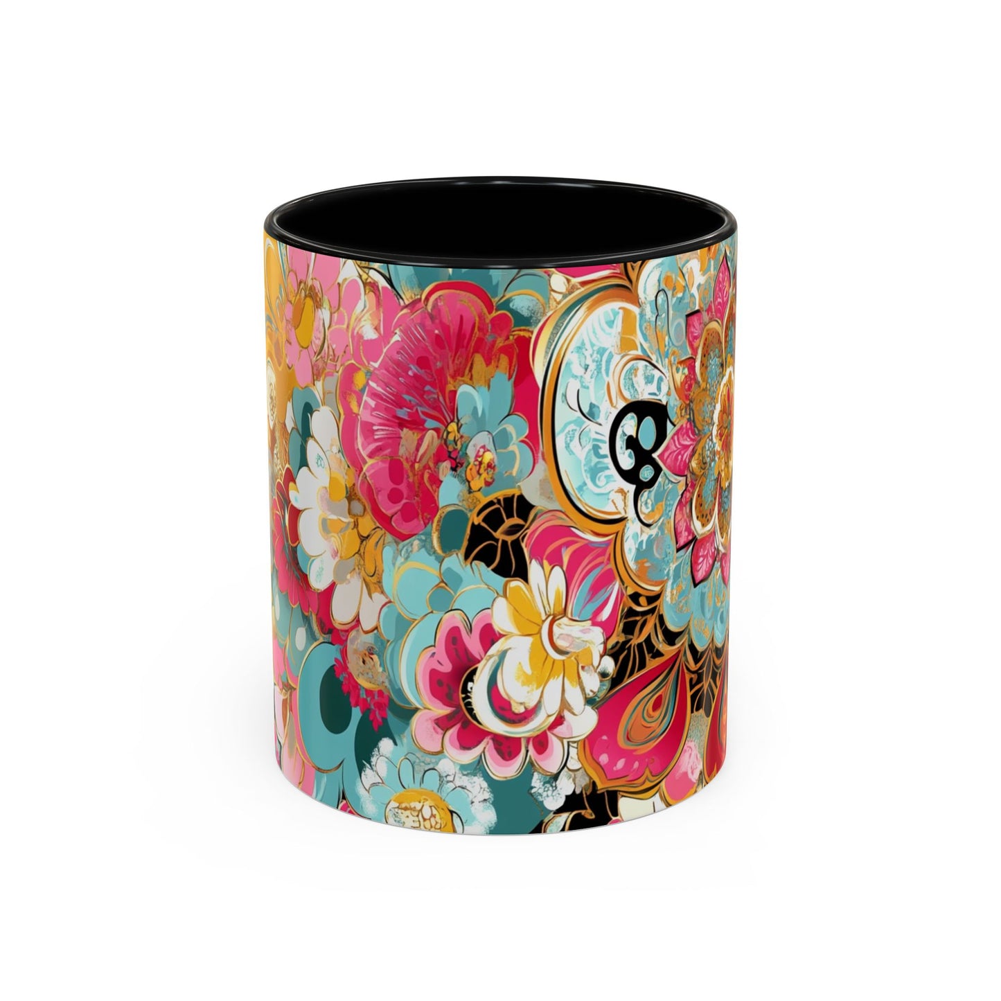 Vibrant Floral Accent Boho Coffee Mug, Floral.