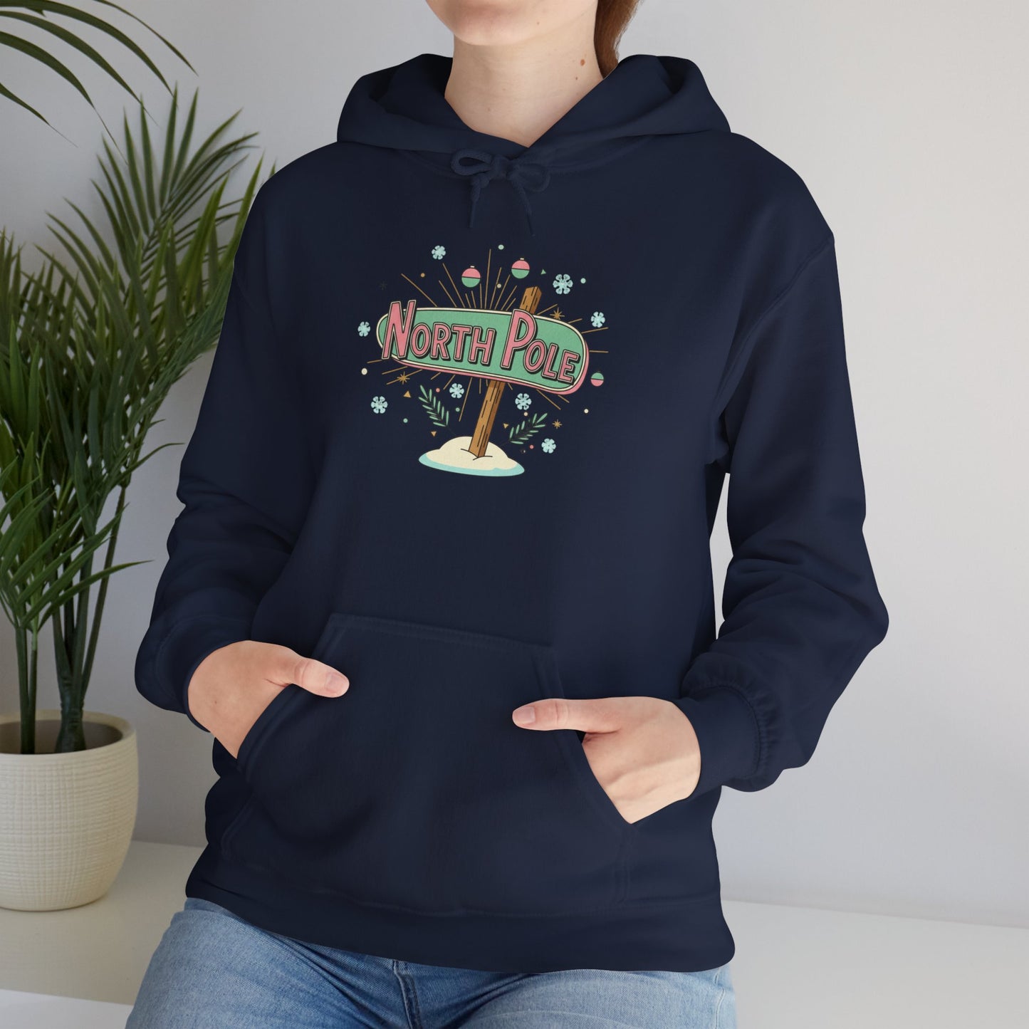 Retro North Pole Sign Hoodie, mid century Christmas