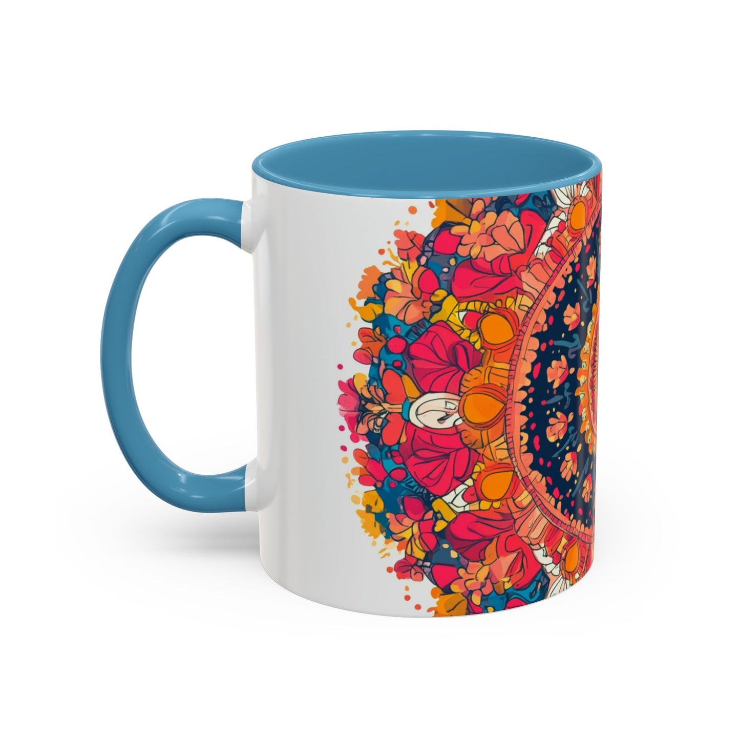 Vibrant Mandala Coffee Mug, Colorful Floral Drinkware.