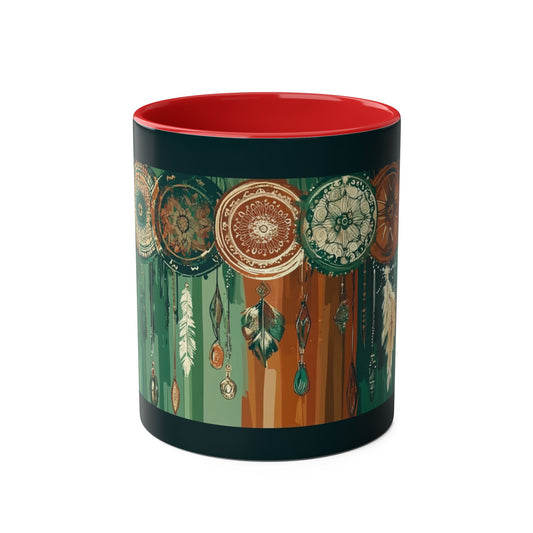 Dreamcatcher Two-Tone Coffee Mug, Boho Mug, Gift for Her, Home Decor, Coffee Lover's Mug, Unique Kitchenware