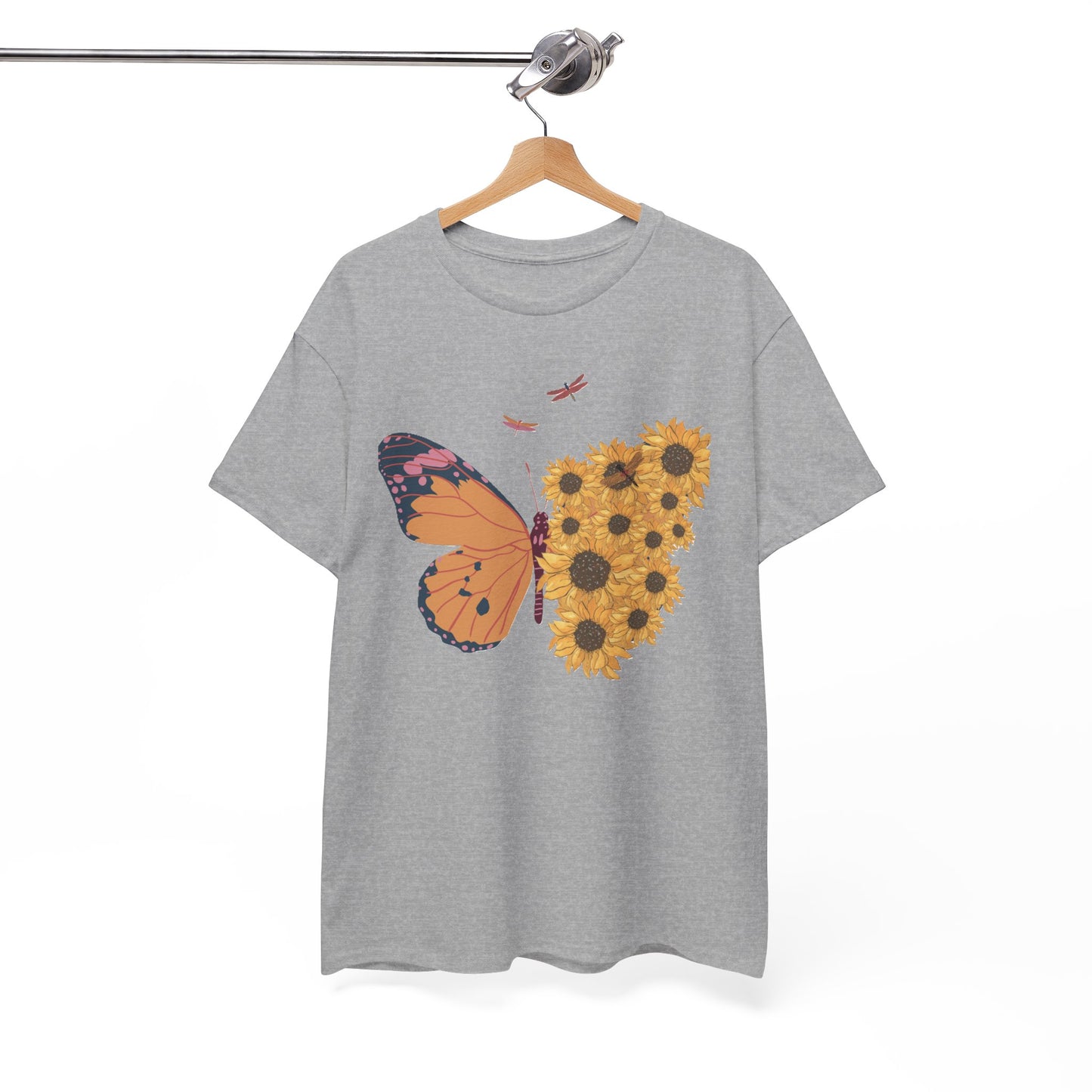Butterfly and Sunflowers Unisex Heavy Cotton Tee.