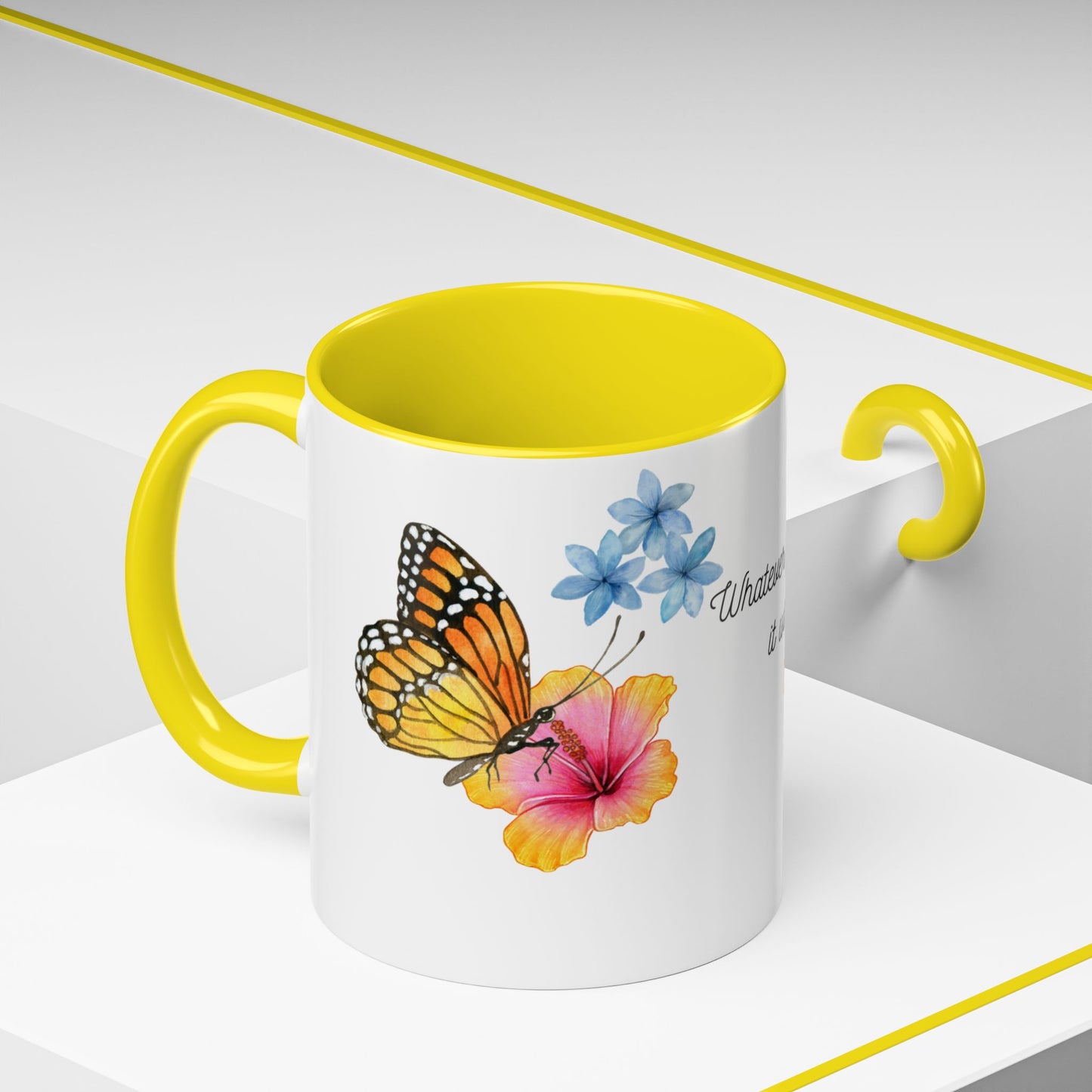 Inspirational Accent Mug - Butterfly Design, with Motivational words.