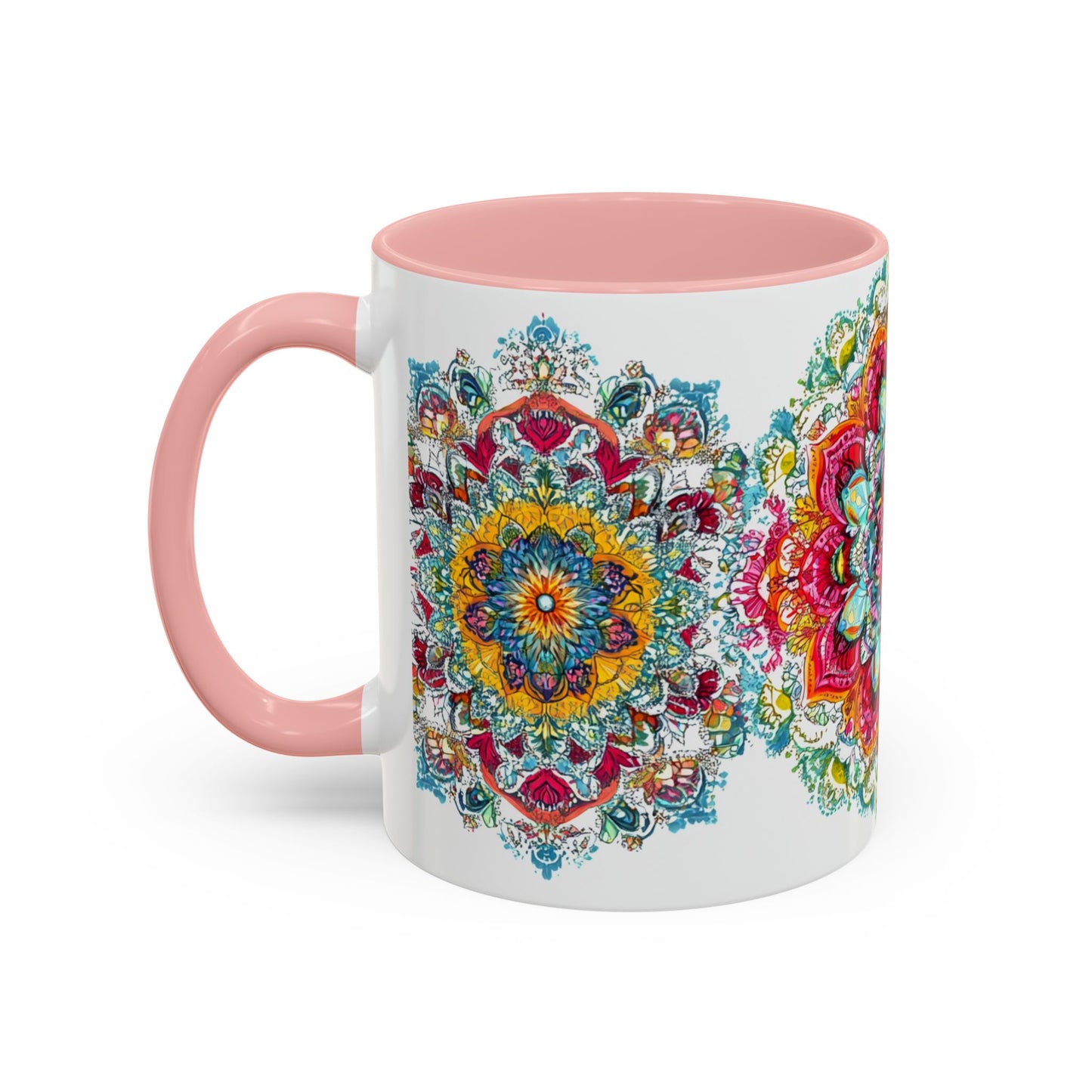 Boho Floral Accent Coffee Mug Colorful Mandala Design.