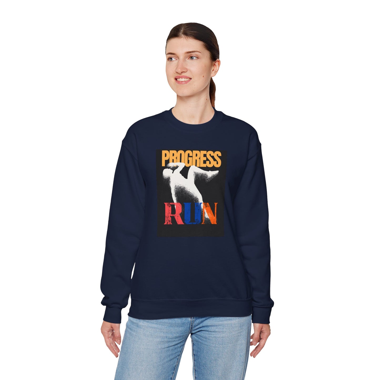 Stylish Progress RUN Crewneck Sweatshirt - Perfect Gift for Athletes, Casual Wear, Unisex Fashion, Running Enthusiasts, Sports Apparel