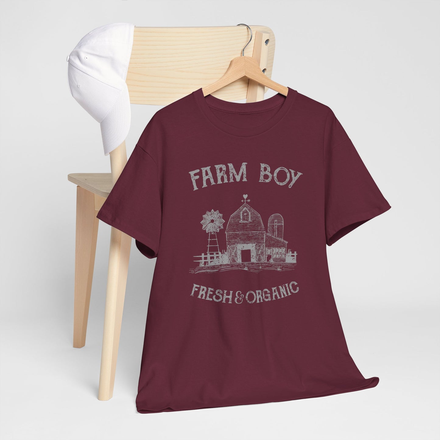 Farm Boy Organic Heavy Cotton Tee - Bright Yellow and burgundy  Unisex Shirt