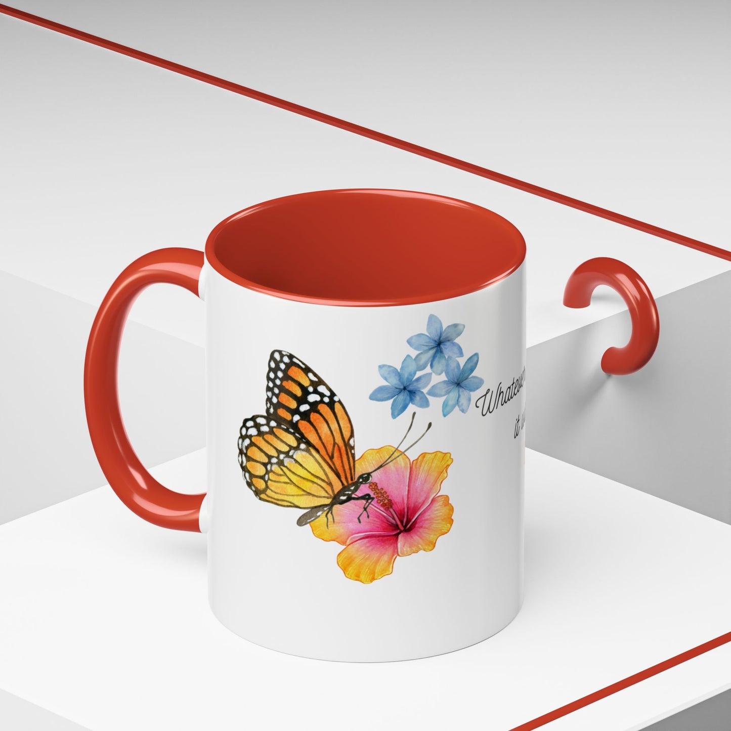 Inspirational Accent Mug - Butterfly Design, with Motivational words.