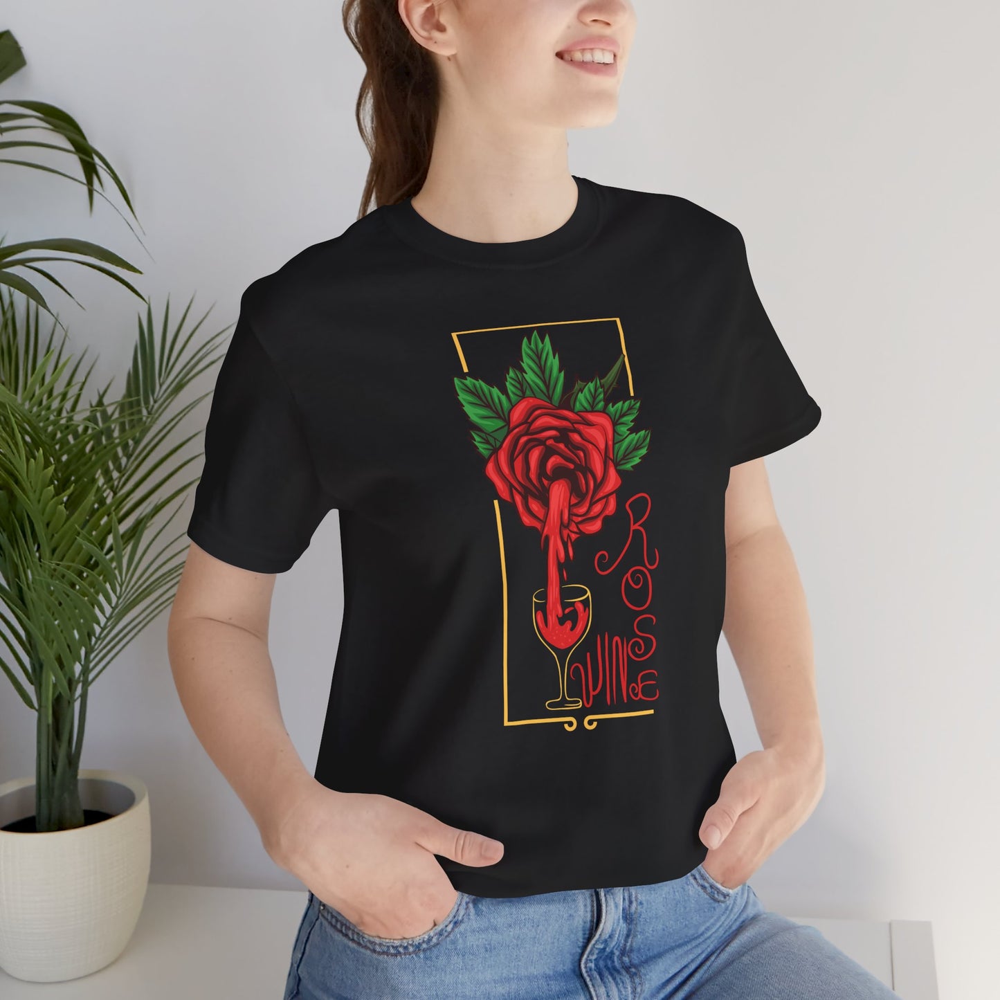 Rose Wine Unisex Tee, Perfect for Wine Lovers, Gifts for Her, Casual Date Night, Summer Apparel, Floral Graphic Shirt