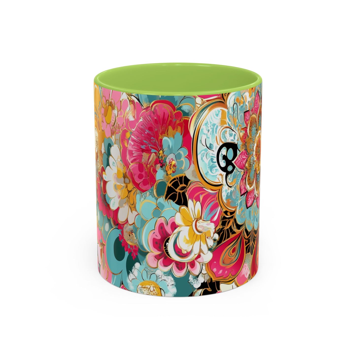 Vibrant Floral Accent Boho Coffee Mug, Floral.