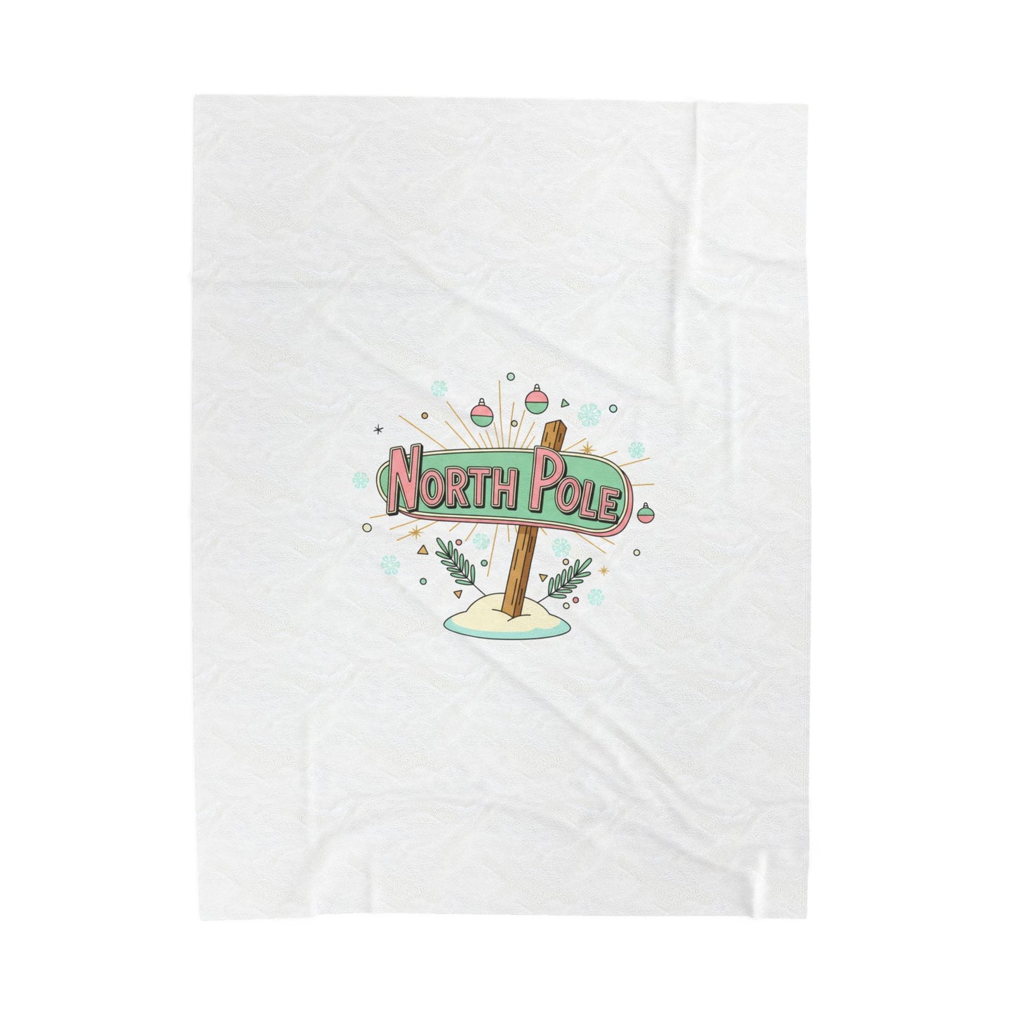 North Pole Sign Velveteen Plush Blanket | mid century Christmas, retro holiday sign