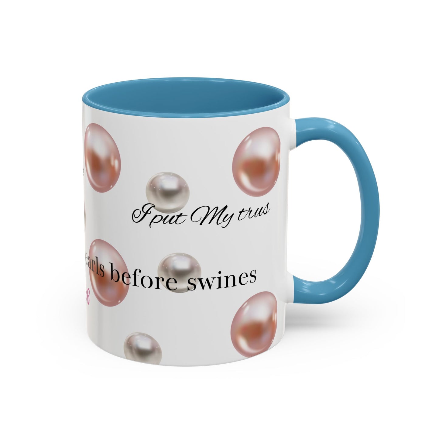 Elegant Inspirational Coffee Mug with Pearls, Unique Gift for Friends, Spiritual Reminder.