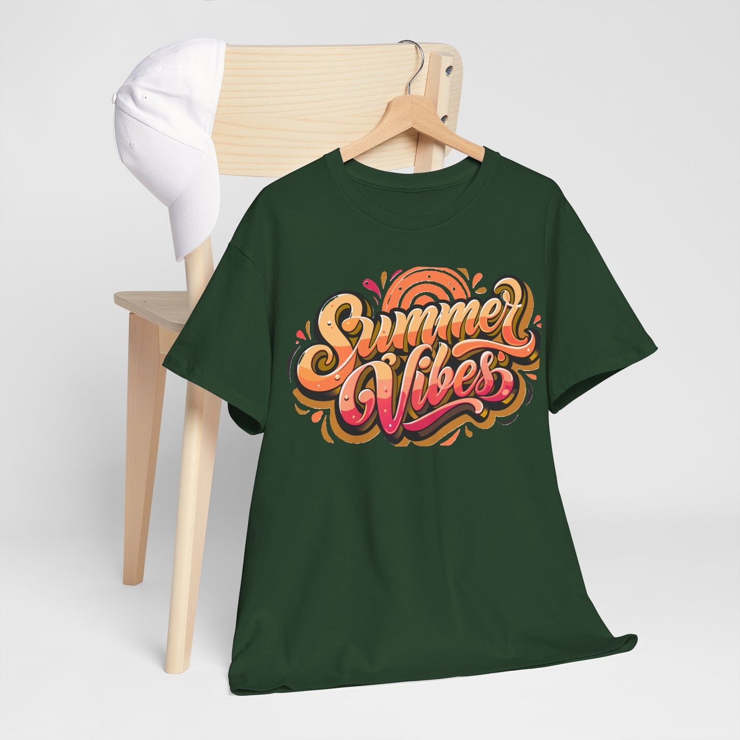 Summer Vibes Unisex Heavy Cotton Tee - Relaxed Fit, Casual Wear, Beach Outings, Gift for Friends, Summer Parties, Fun Graphic Tee