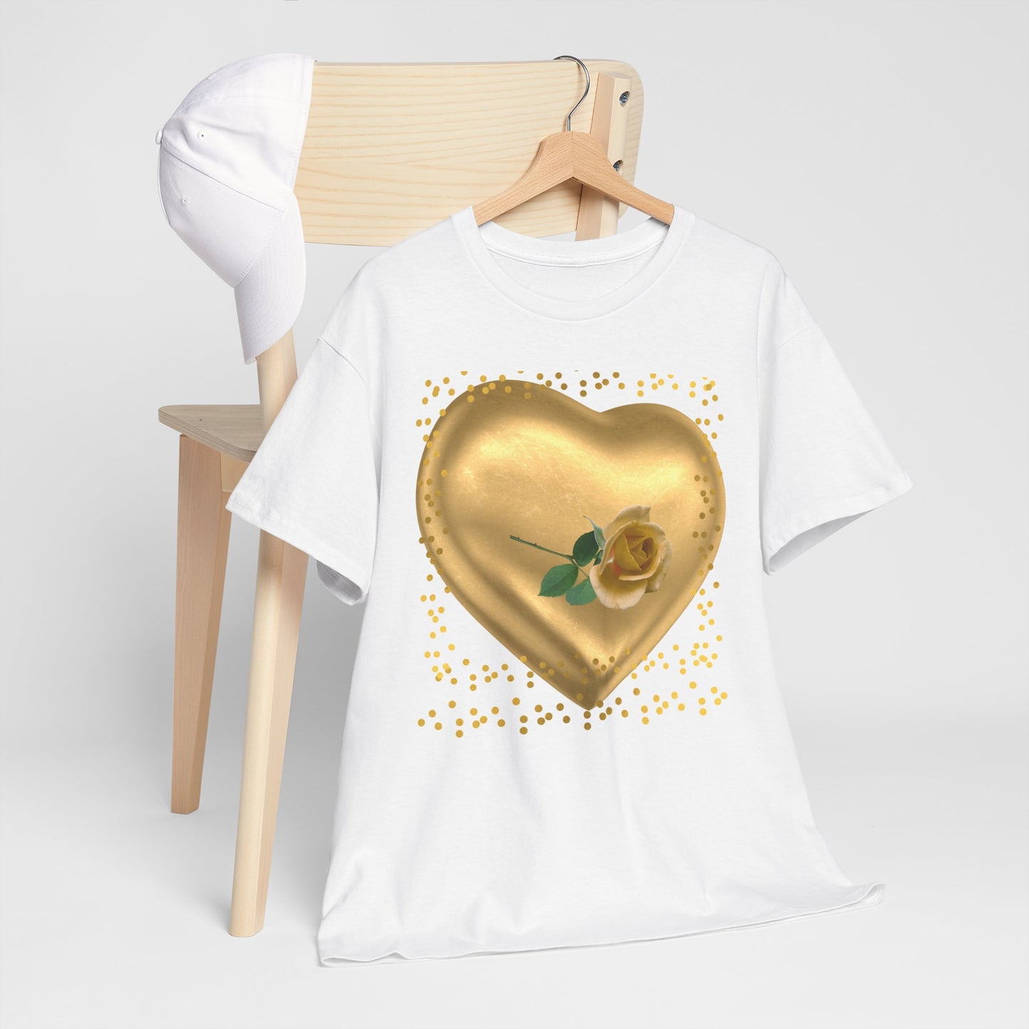 Golden Heart Tee, Unisex T-Shirt, Romantic Gift.