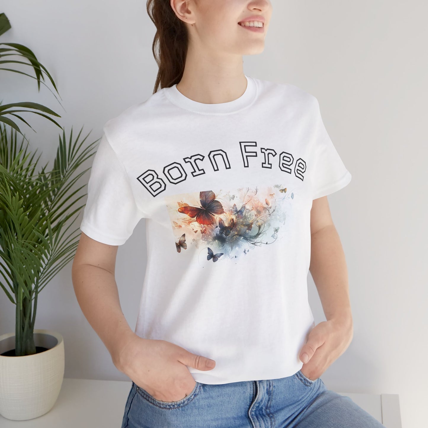 Born Free Butterfly Tee, Unisex Jersey Short Sleeve T-Shirt, Nature Lover Gift, Summer Fashion, Eco-Friendly Apparel, Inspirational Wear