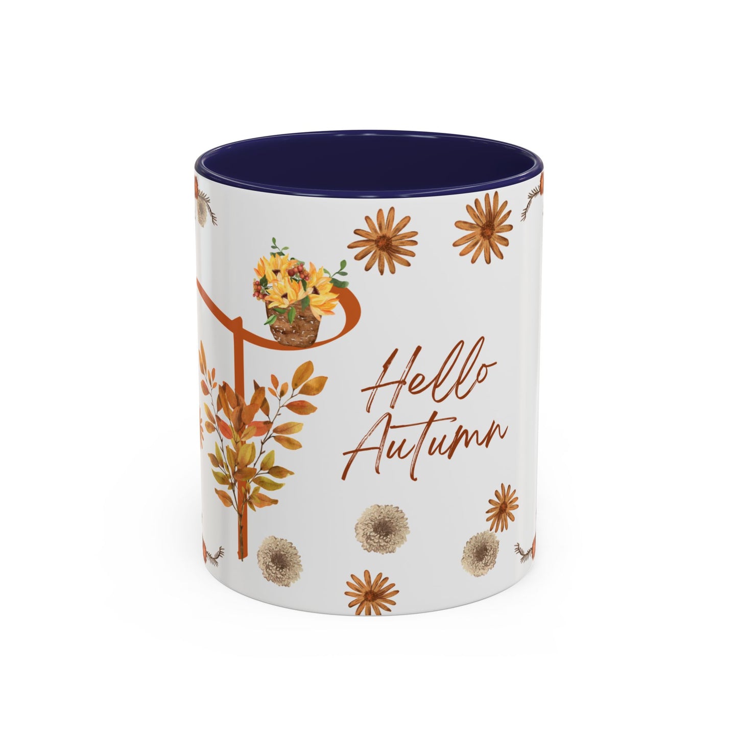 Fall Floral Accent Coffee Mug, Autumn Drinkware, Seasonal Gift, Hello Autumn.