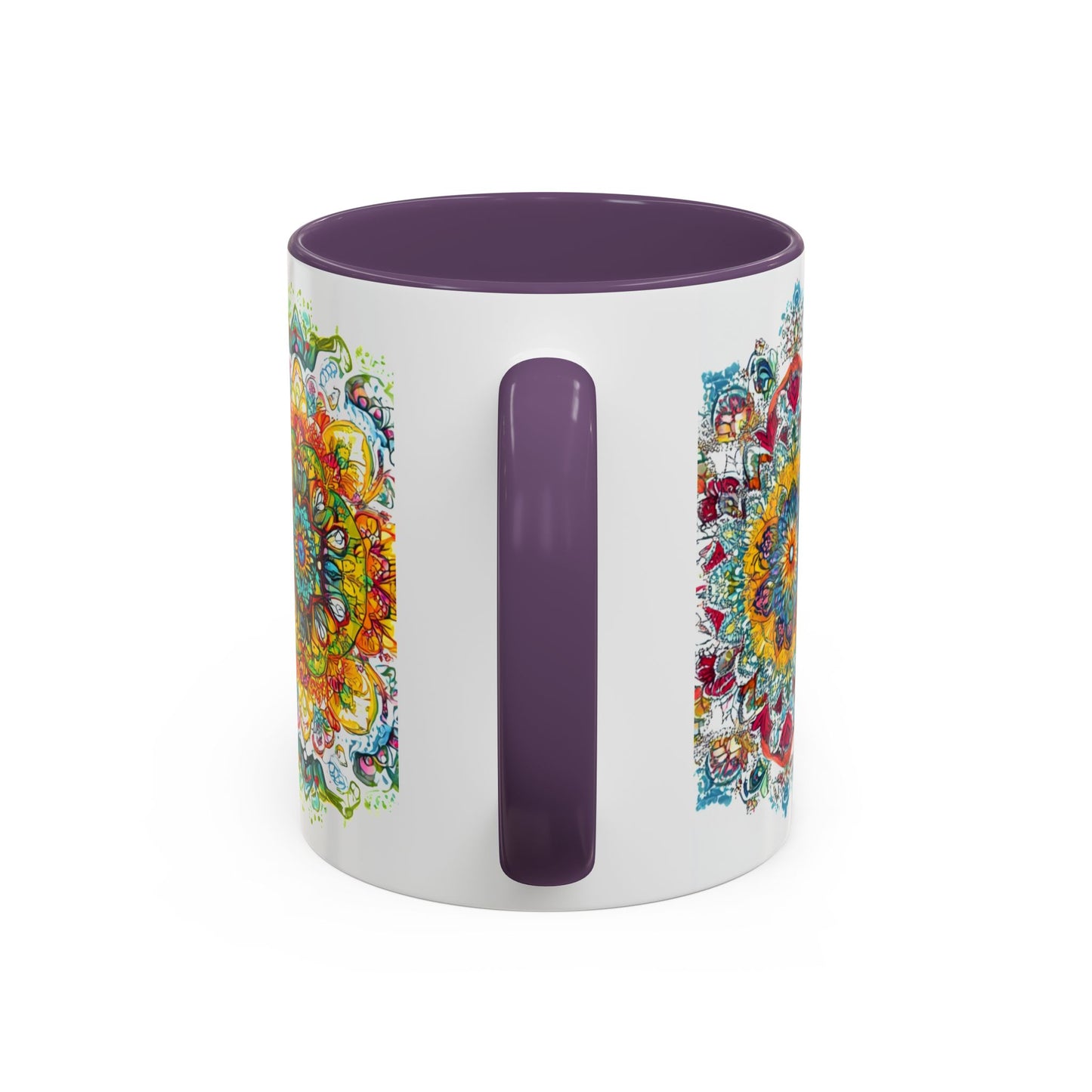 Boho Floral Accent Coffee Mug Colorful Mandala Design.