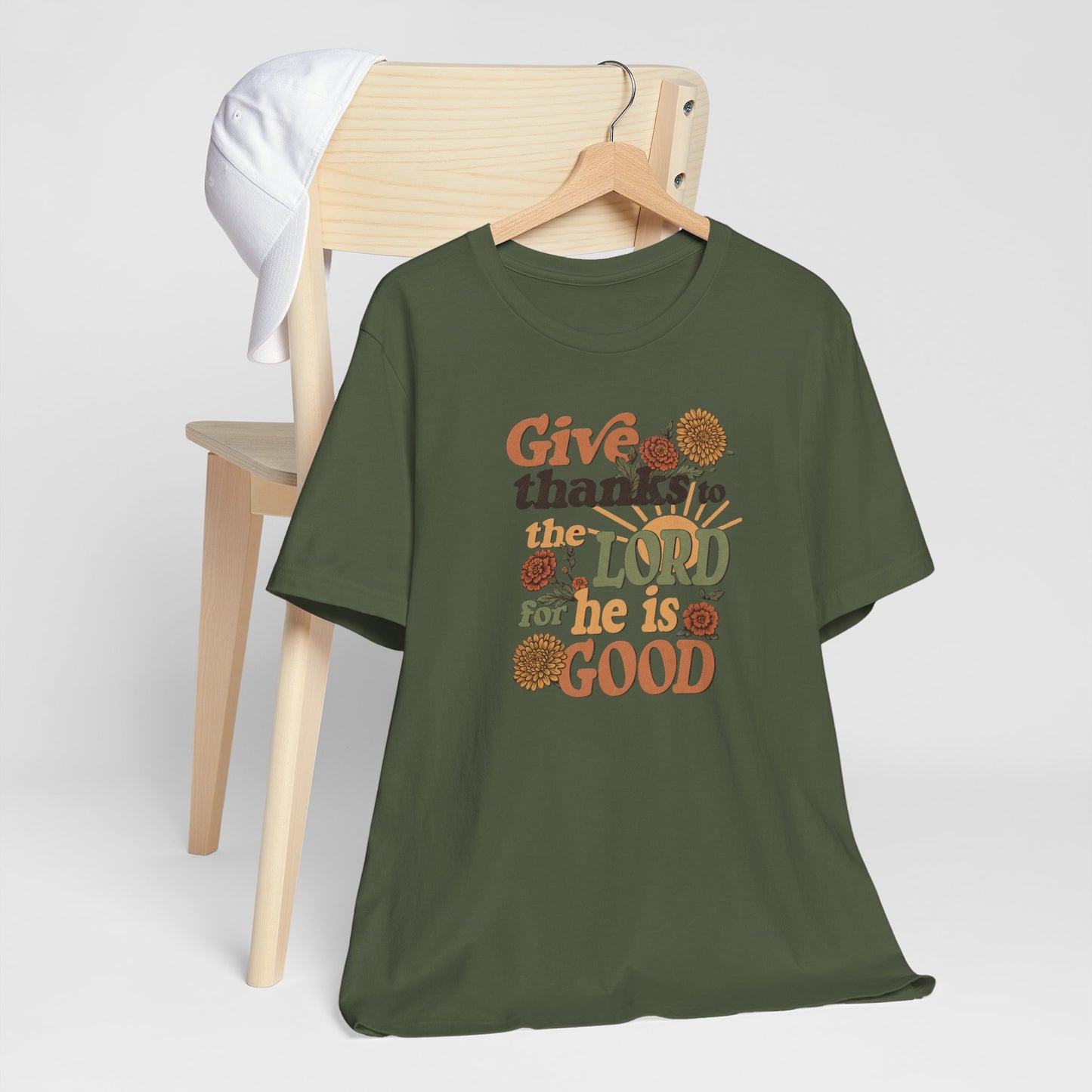 Give thanks to the Lord for He is Good. Unisex Jersey Short Sleeve T-Shirt.