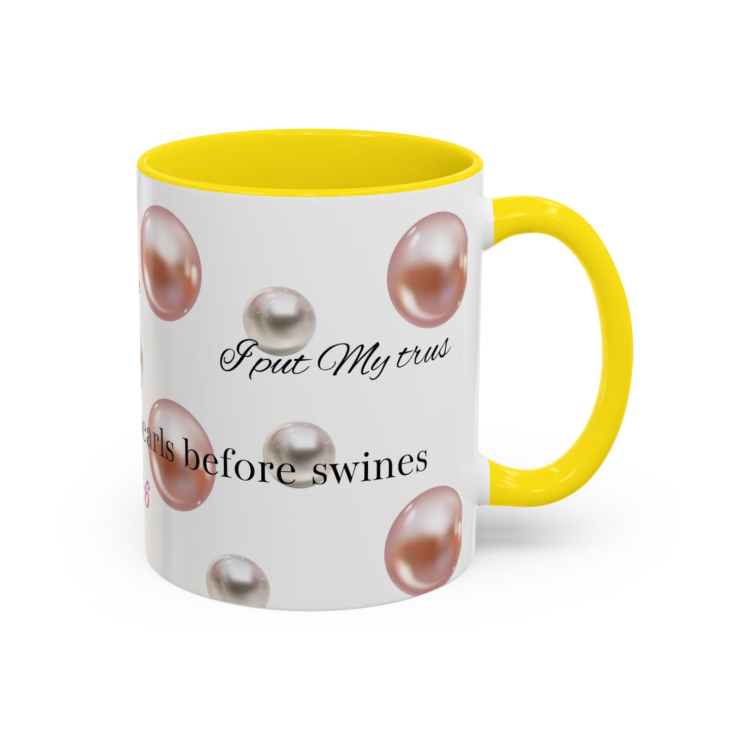 Elegant Inspirational Coffee Mug with Pearls, Unique Gift for Friends, Spiritual Reminder.
