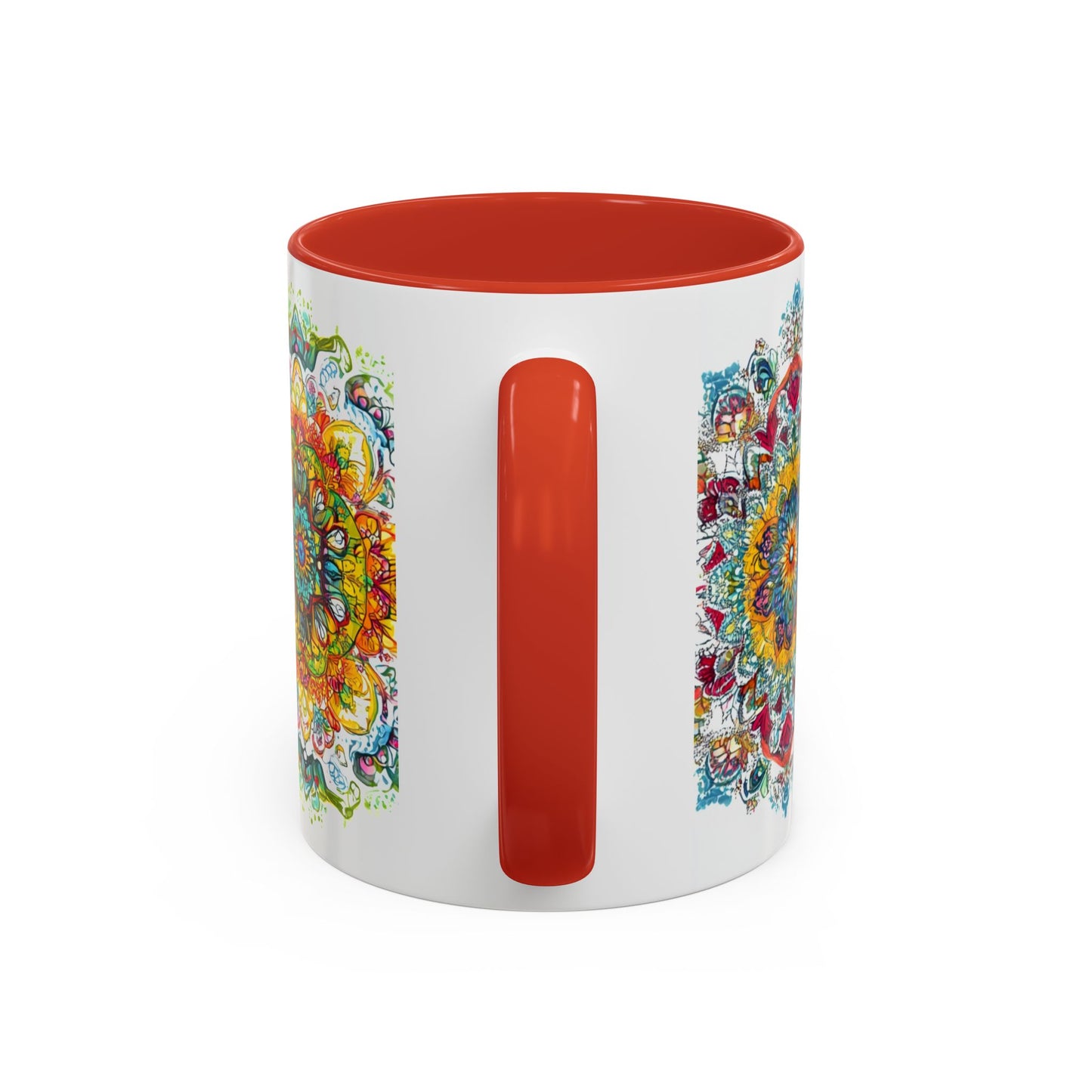 Boho Floral Accent Coffee Mug Colorful Mandala Design.
