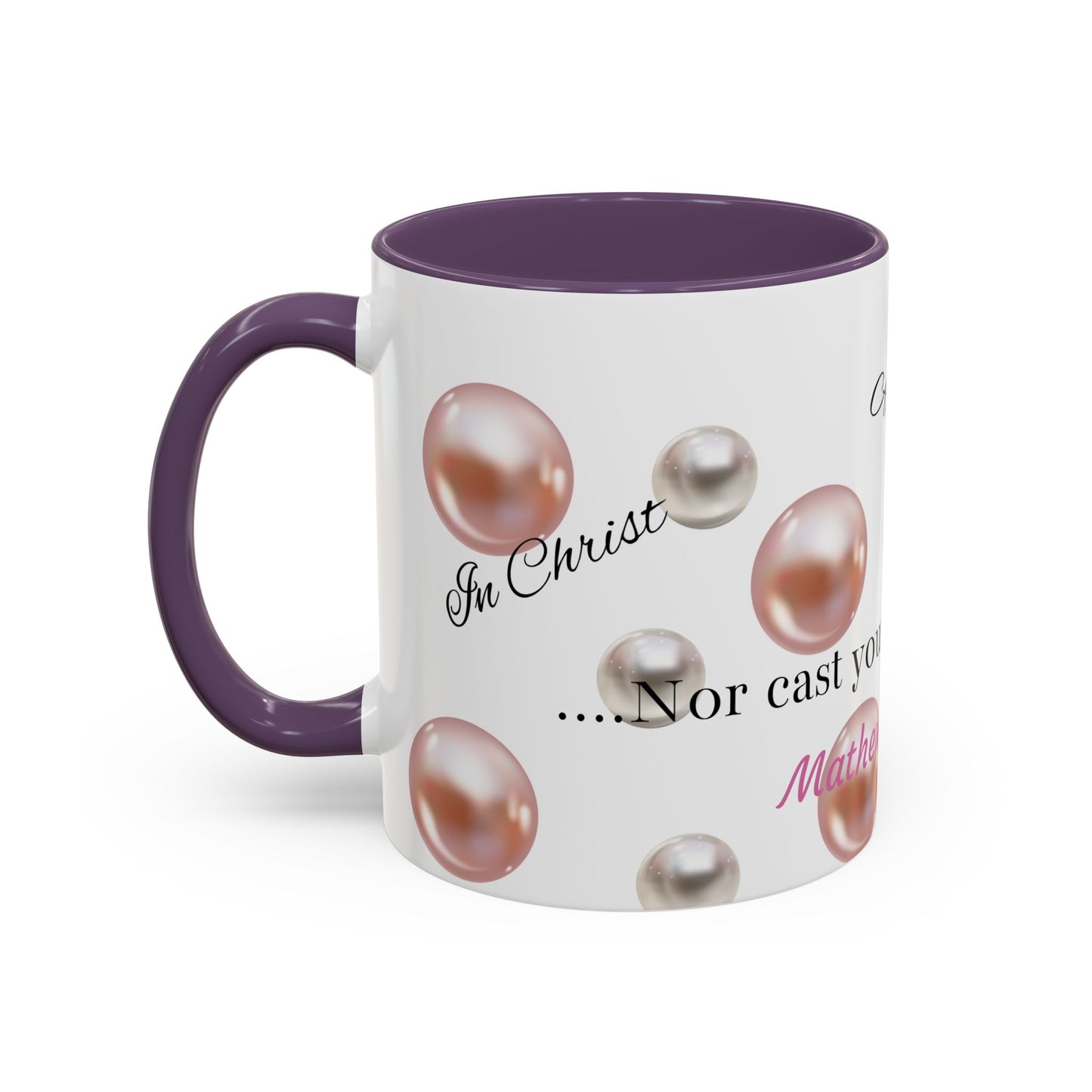 Elegant Inspirational Coffee Mug with Pearls, Unique Gift for Friends, Spiritual Reminder.