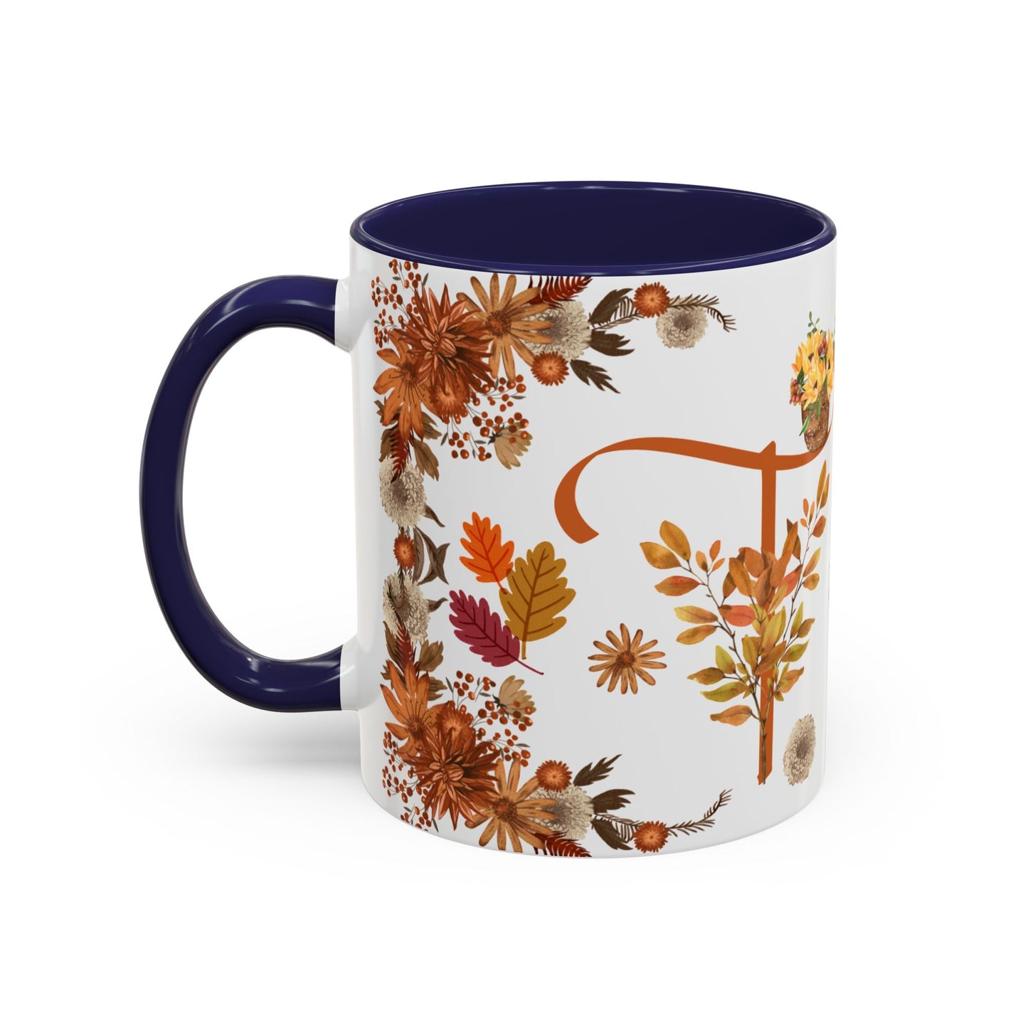 Fall Floral Accent Coffee Mug, Autumn Drinkware, Seasonal Gift, Hello Autumn.