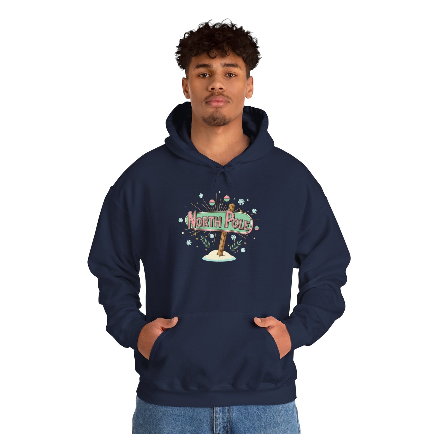 Retro North Pole Sign Hoodie, mid century Christmas
