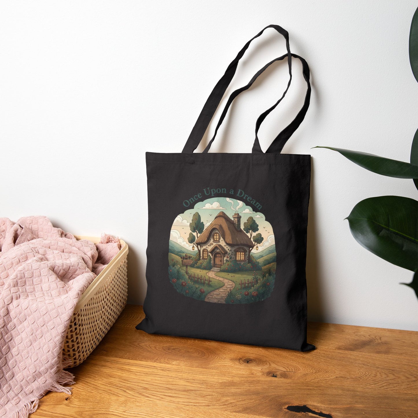 Cozy Winter Village Tote | fantasy forest illustration, storybook winter
