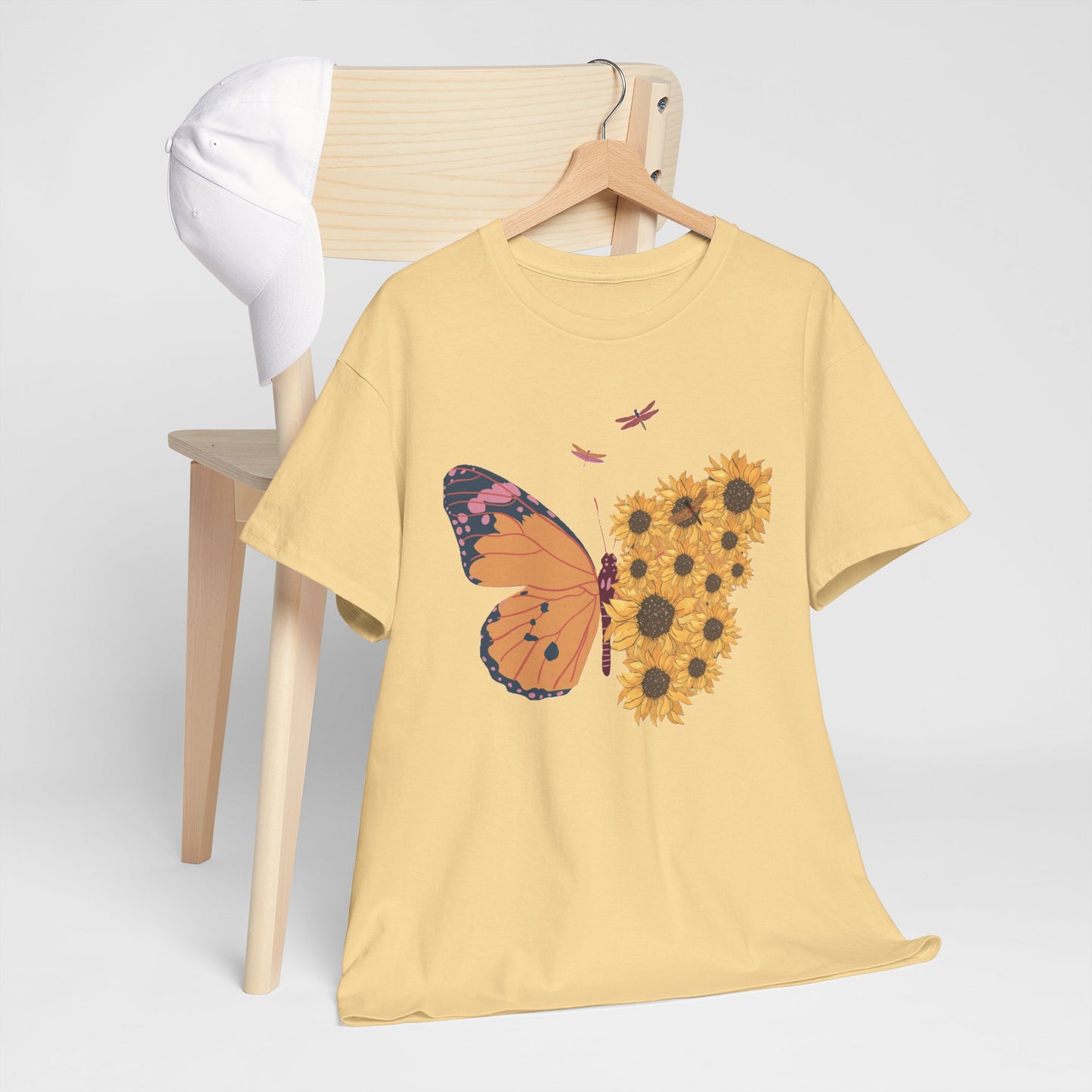 Butterfly and Sunflowers Unisex Heavy Cotton Tee.