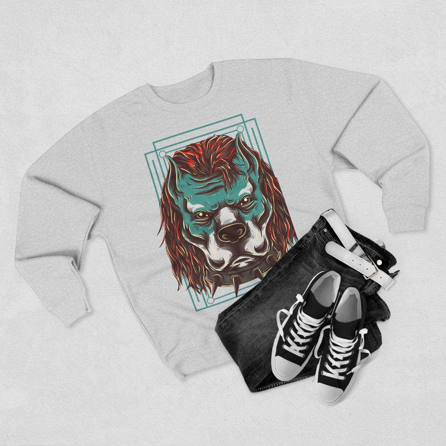 Fierce Dog Graphic Sweatshirt | Unisex Crewneck | Cool Casual Wear | Gift for Animal Lovers | Perfect for Everyday and Holidays