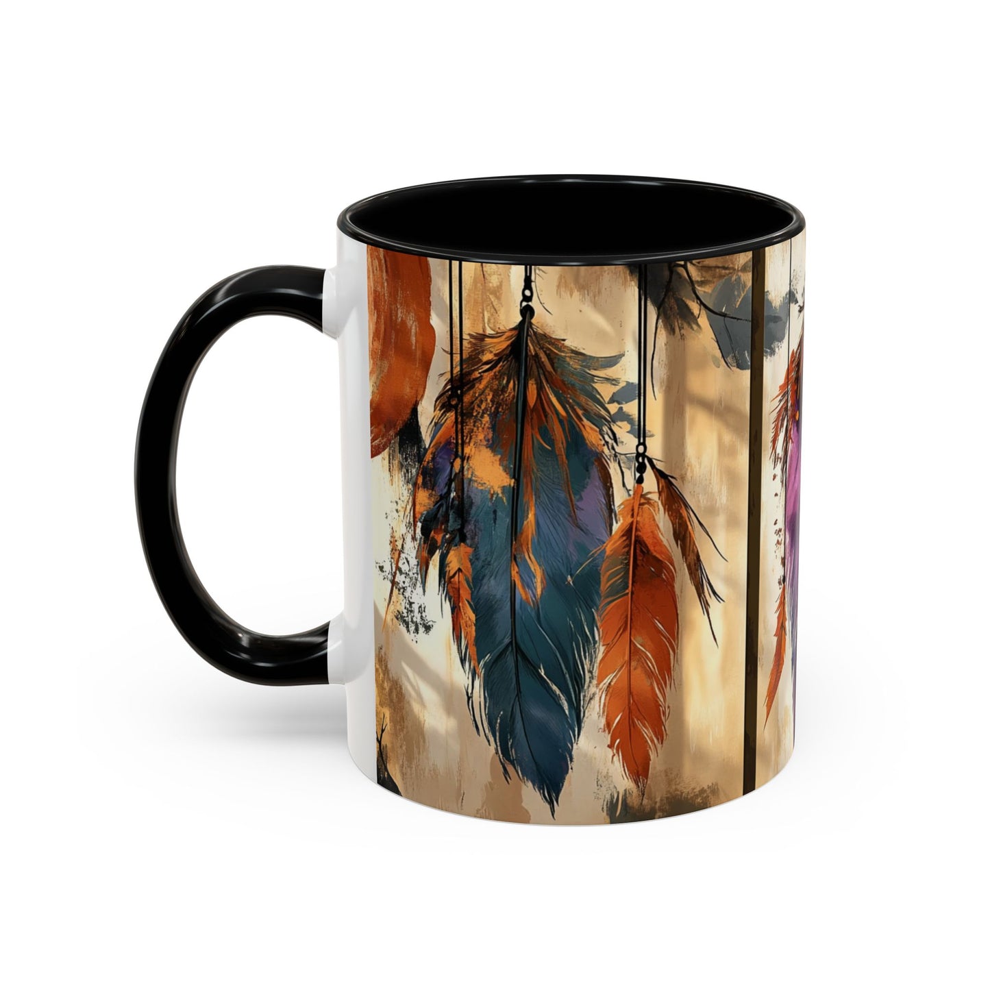 Bohemian Feather Coffee Mug, Dreamy Mug for Coffee Lovers, Unique Gift for Creatives, Boho Kitchen Decor, Holiday Gift