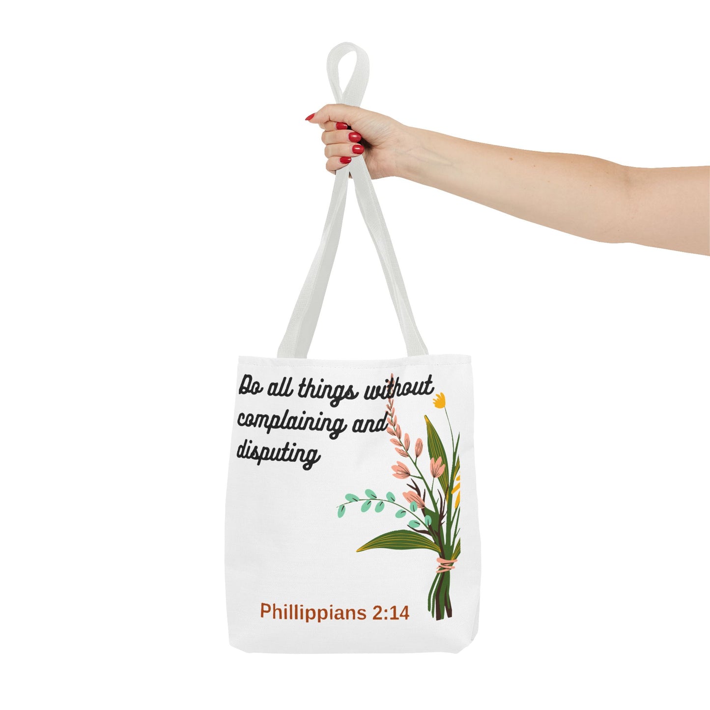 Inspirational Floral Tote Bag, Bible Verse Tote, Philippians 2:14 Bag.