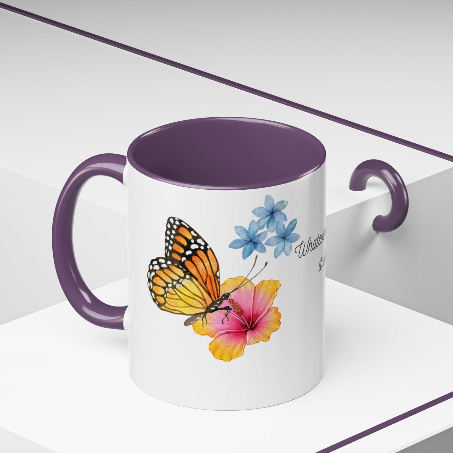 Inspirational Accent Mug - Butterfly Design, with Motivational words.
