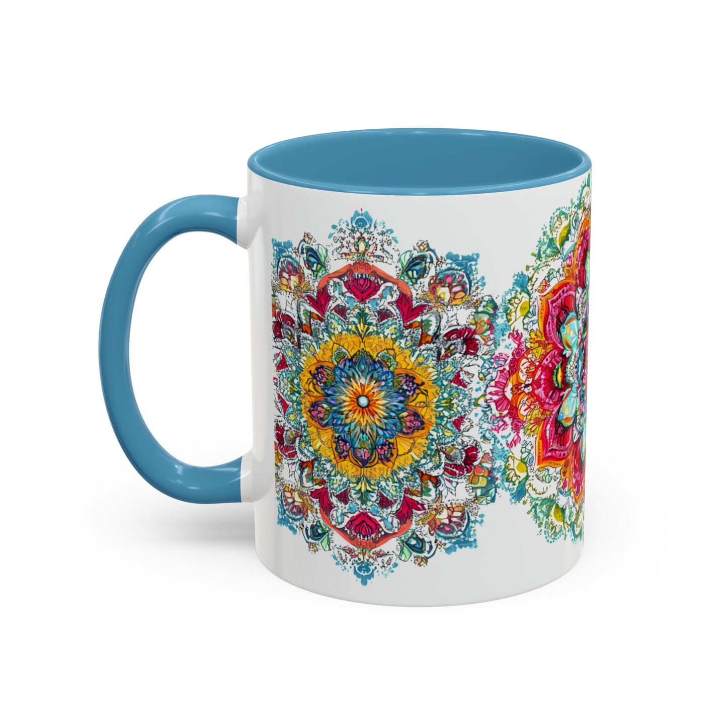 Boho Floral Accent Coffee Mug Colorful Mandala Design.