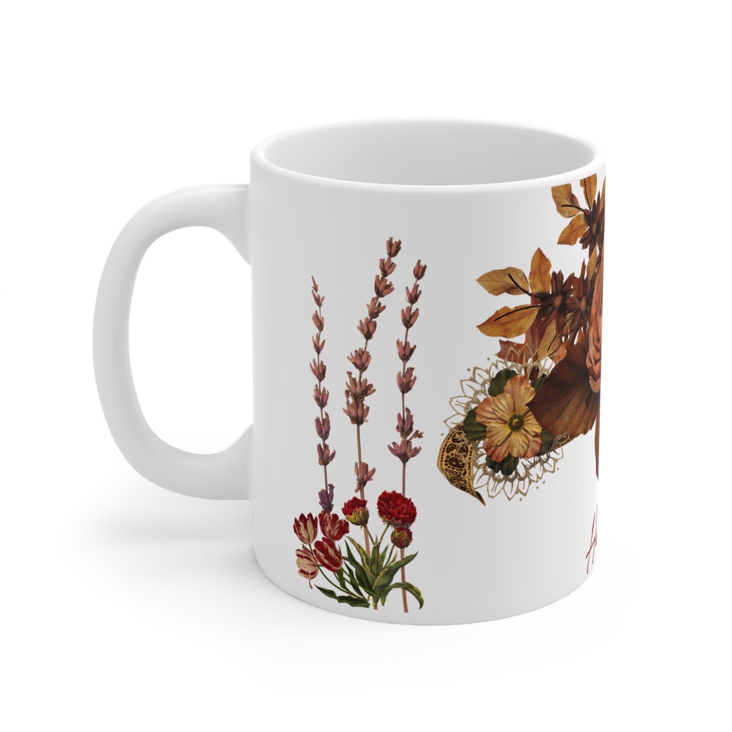 Seasonal Floral Ceramic Coffee Mugs, Fall Decor, Autumn Gifts, Tea Cups.