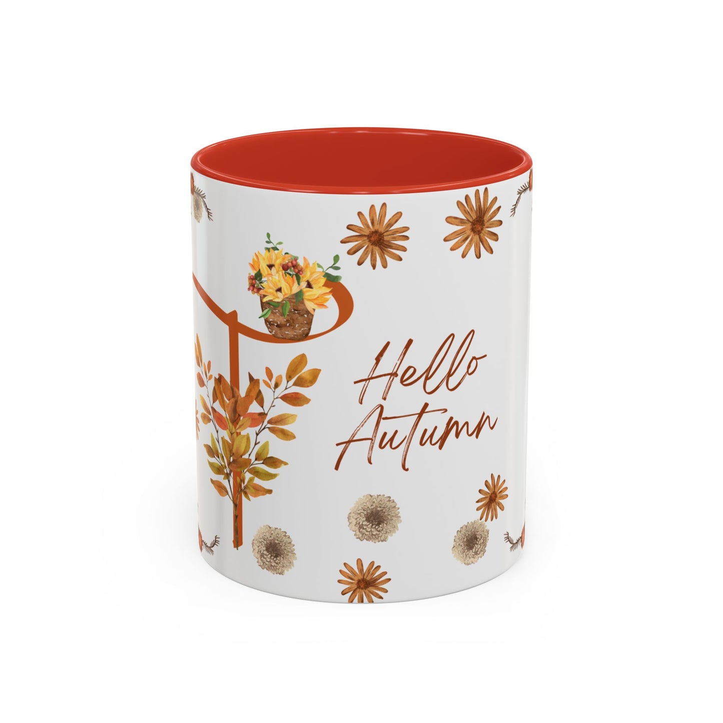 Fall Floral Accent Coffee Mug, Autumn Drinkware, Seasonal Gift, Hello Autumn.
