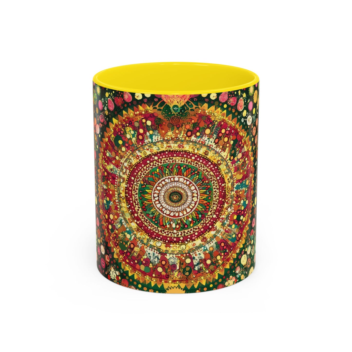 Vibrant Mandala Accent Coffee Mug, Colorful Drinkware.
