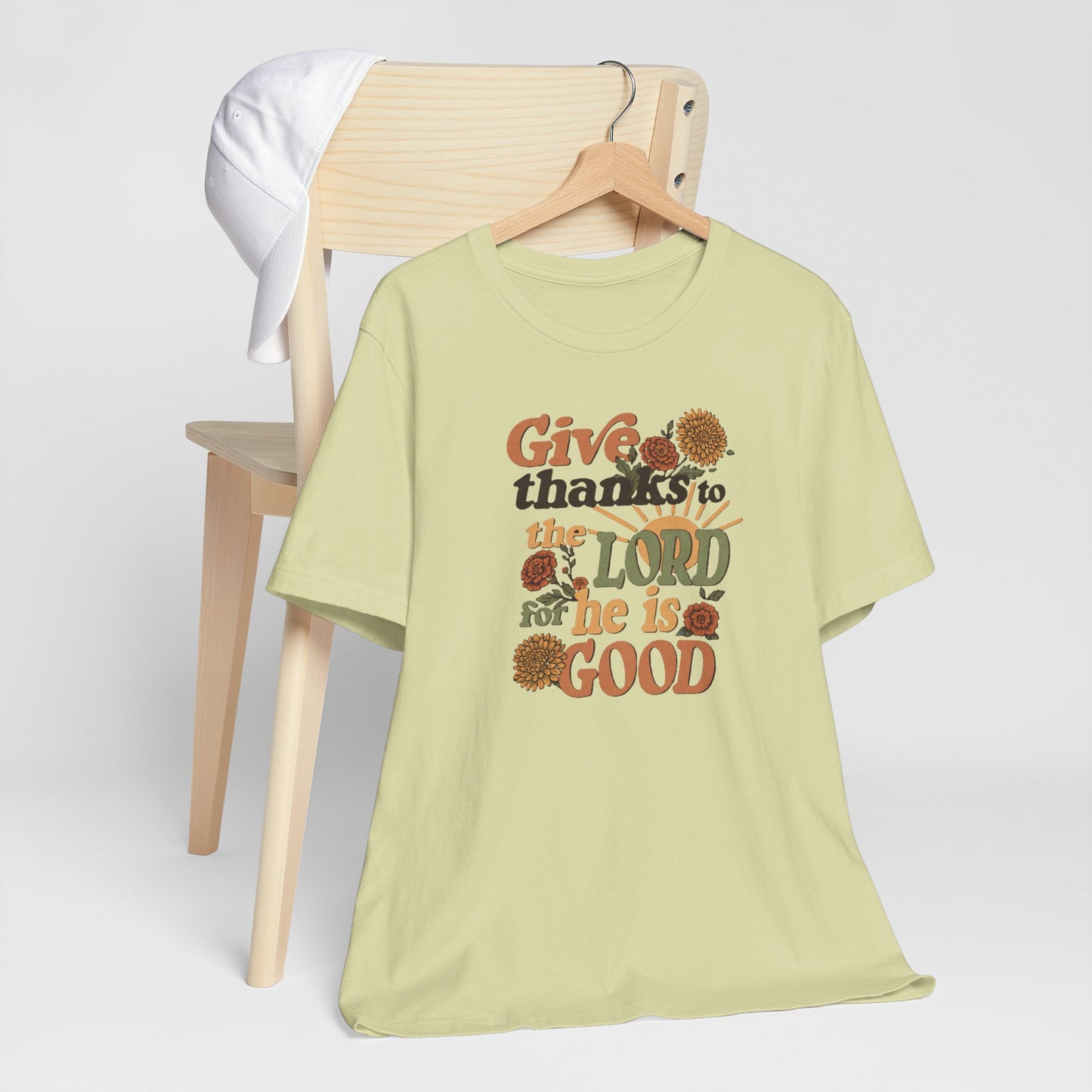 Give thanks to the Lord for He is Good. Unisex Jersey Short Sleeve T-Shirt.
