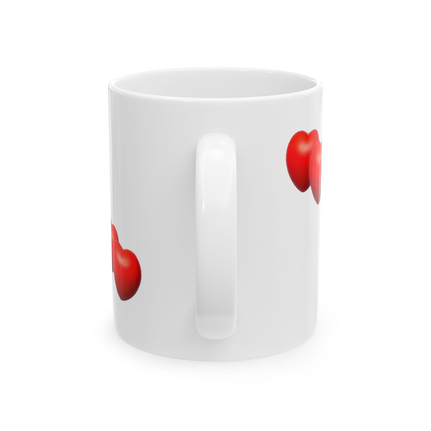Double Red Hearts Ceramic Mug, Romantic Valentine Coffee Cup