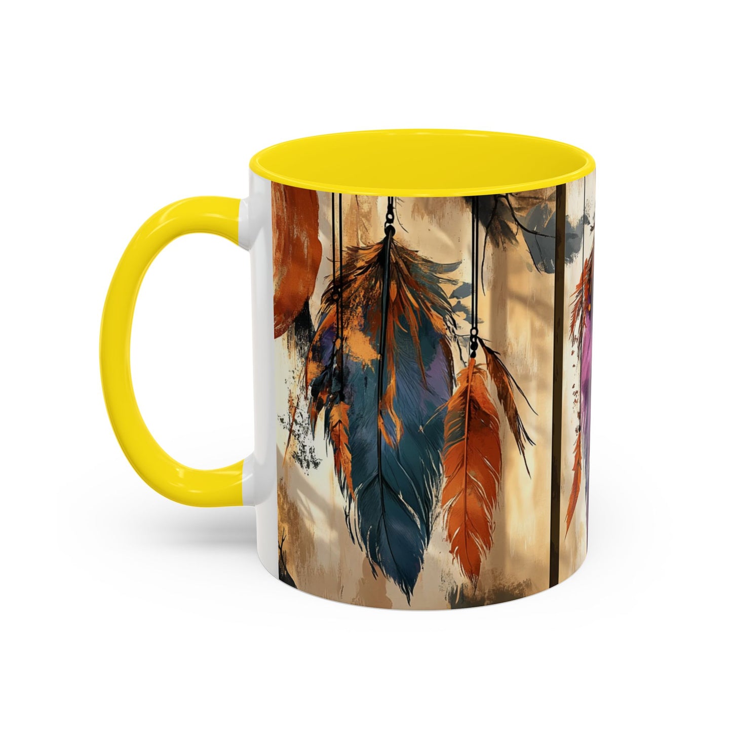 Bohemian Feather Coffee Mug, Dreamy Mug for Coffee Lovers, Unique Gift for Creatives, Boho Kitchen Decor, Holiday Gift