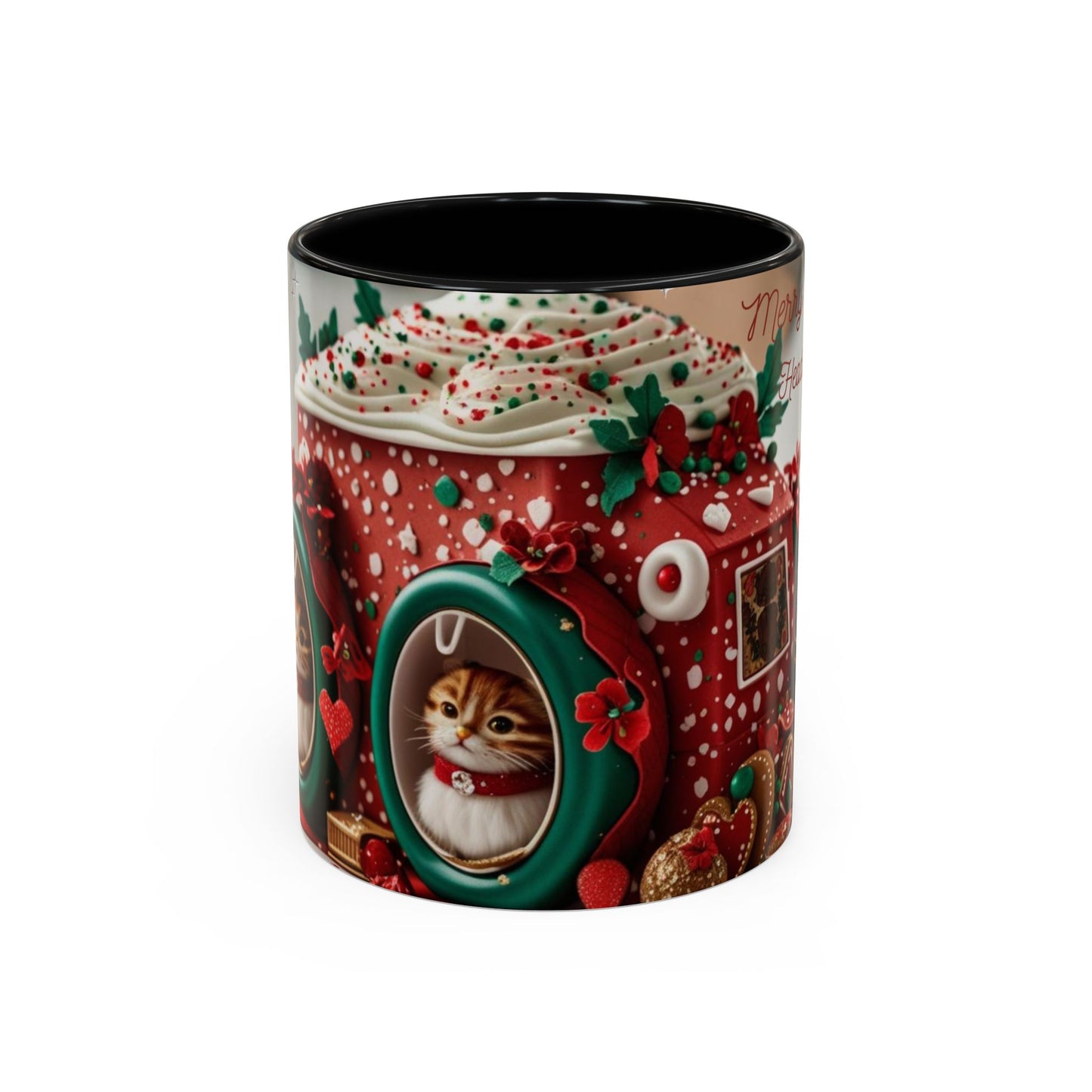Festive Cat Coffee Mug, Holiday Gift, Christmas Coffee Cup.