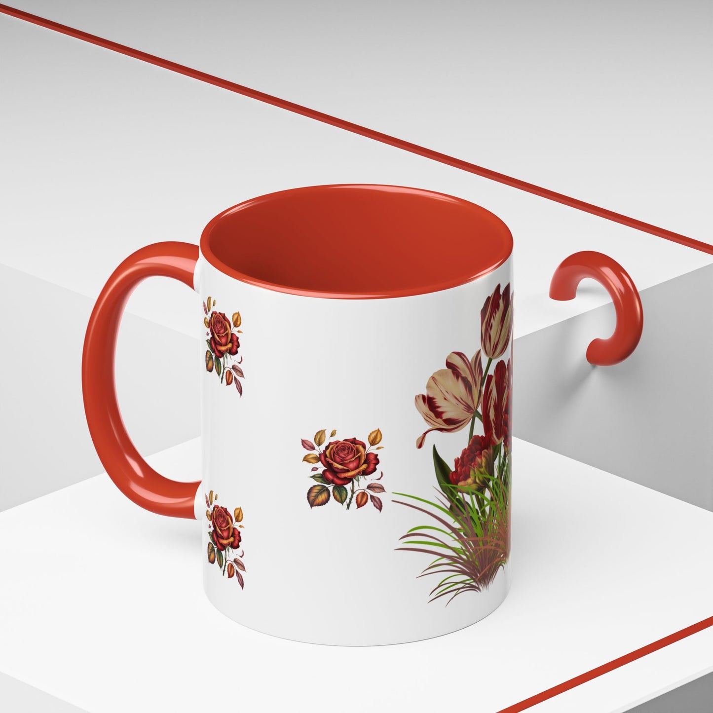 Floral Accent Coffee Mug, Boho Floral Mug.