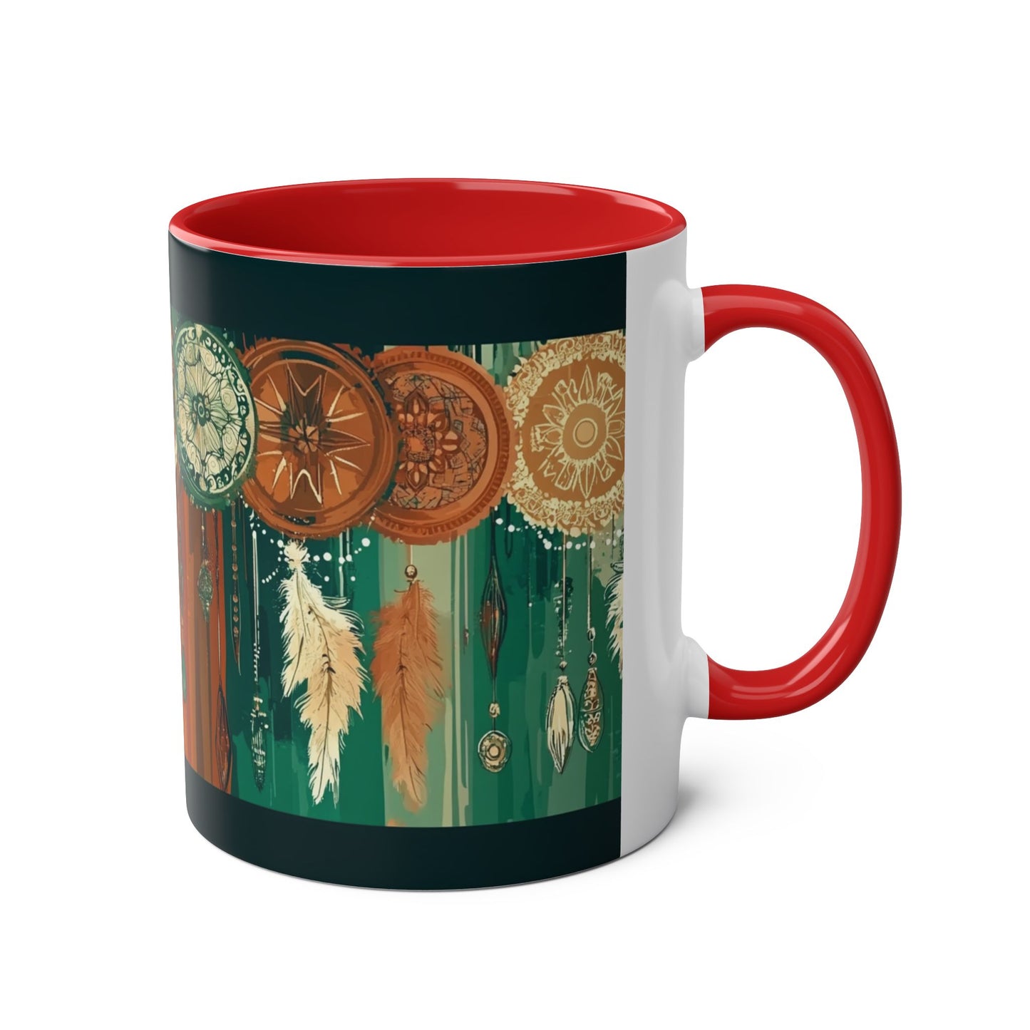 Dreamcatcher Two-Tone Coffee Mug, Boho Mug, Gift for Her, Home Decor, Coffee Lover's Mug, Unique Kitchenware
